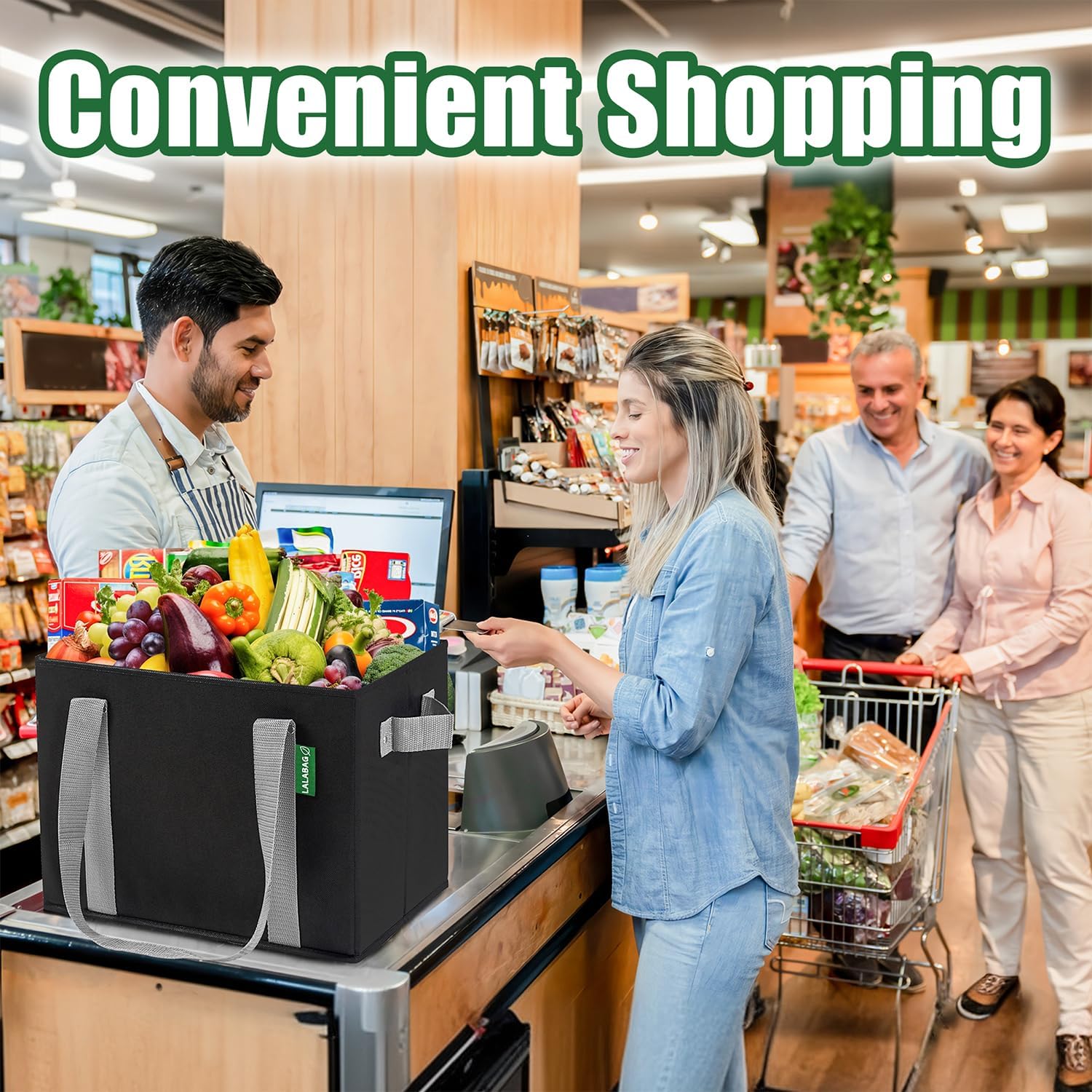 Box-Shaped Heavy-Duty Grocery Totes, 3 Pack, Stands Upright