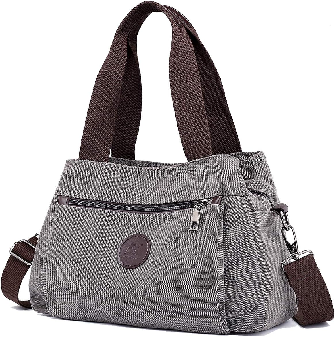 Canvas Hobo Crossbody Bag with Three Zip Pockets