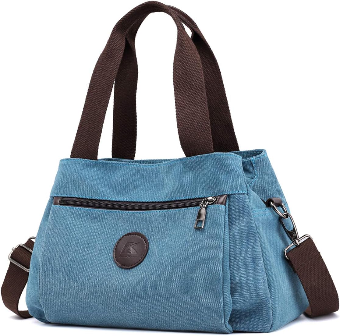 Canvas Hobo Crossbody Bag with Triple Zip Compartments