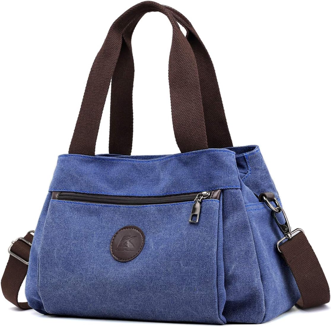 Canvas Hobo Crossbody Bag with Triple Zip Compartments