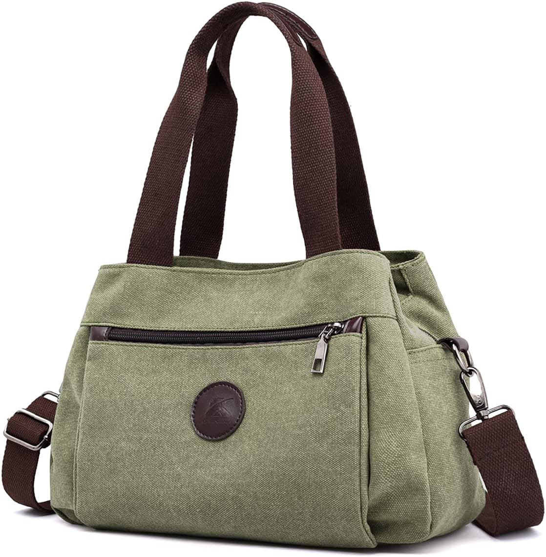 Canvas Hobo Crossbody Bag with Triple Zip Compartments