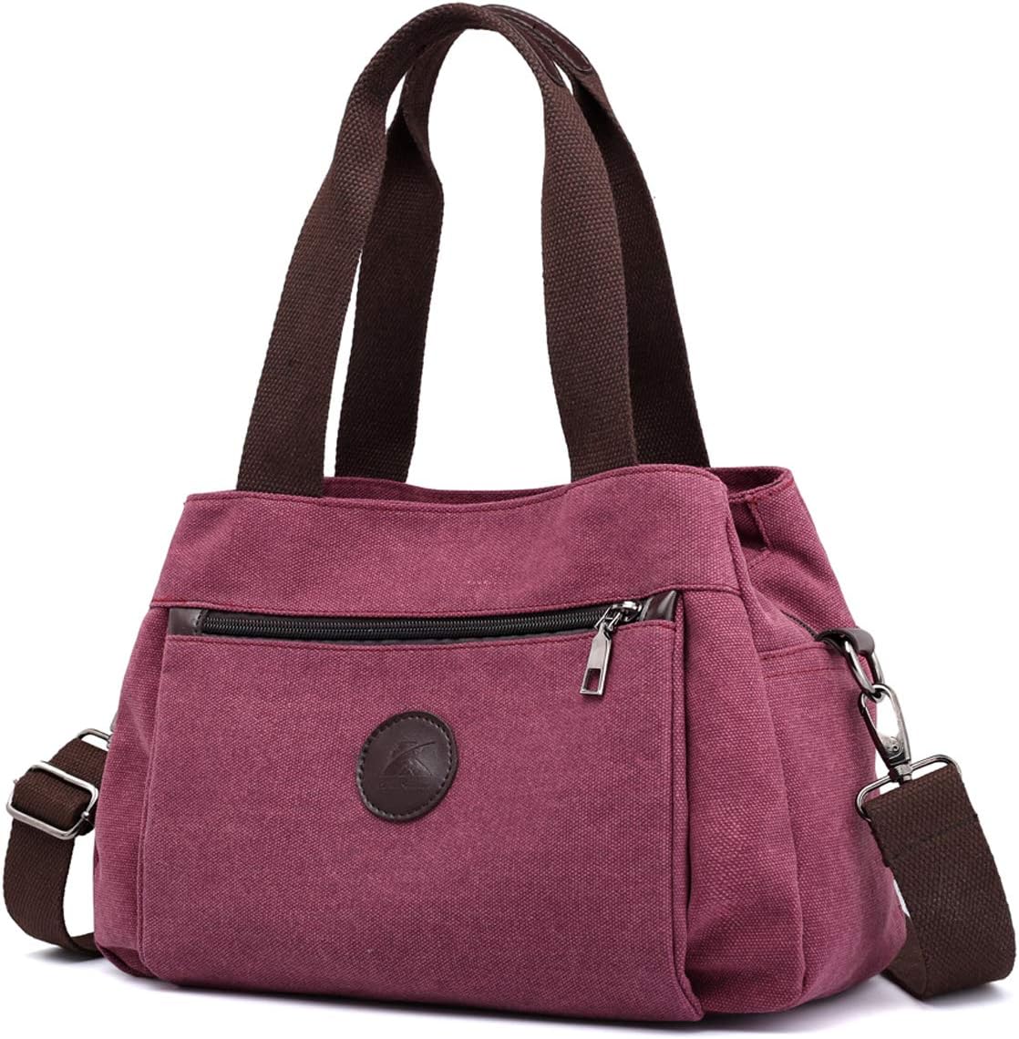 Canvas Hobo Crossbody Bag with Triple Zip Compartments