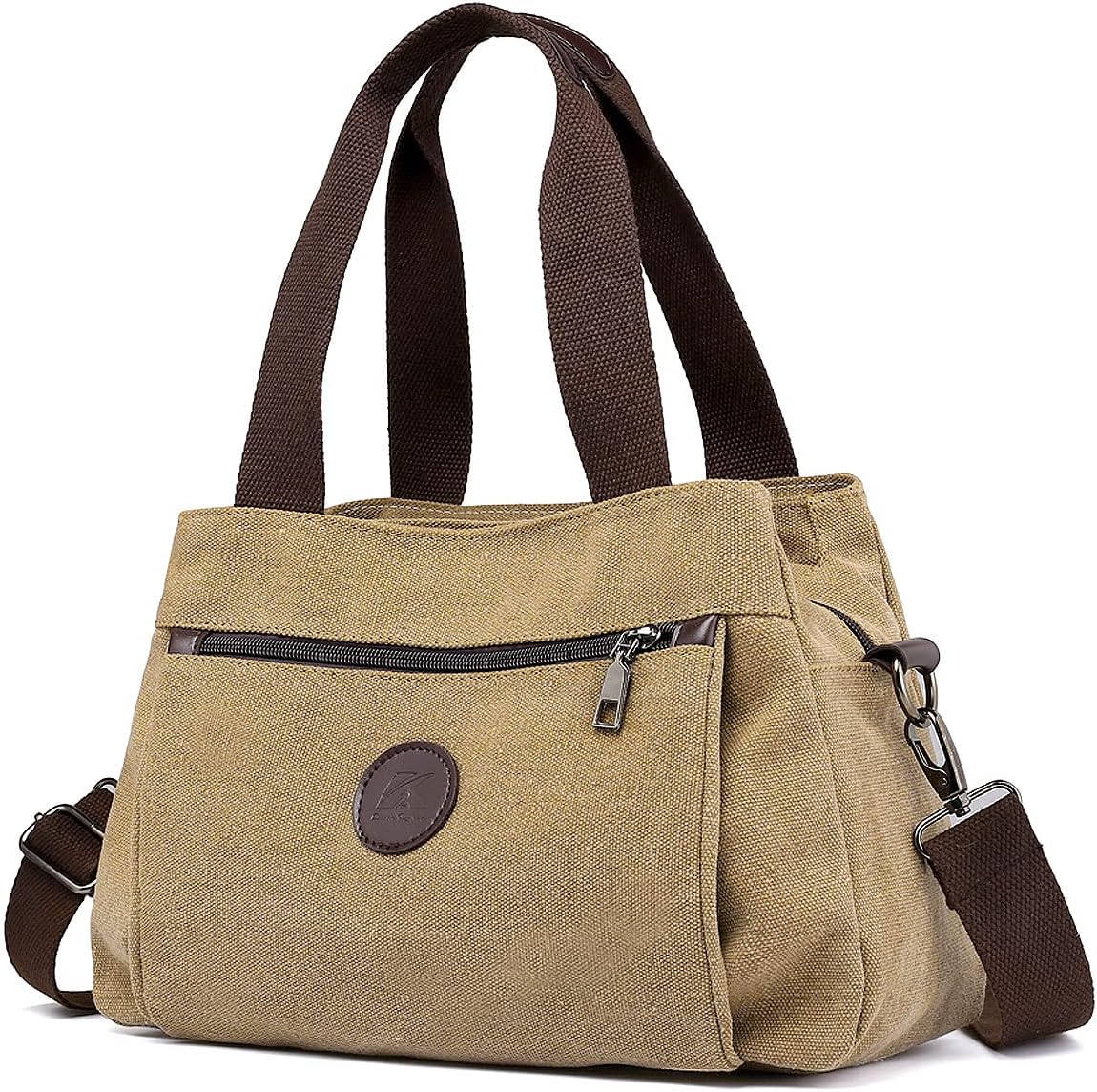 Canvas Hobo Crossbody Bag with Triple Zip Compartments