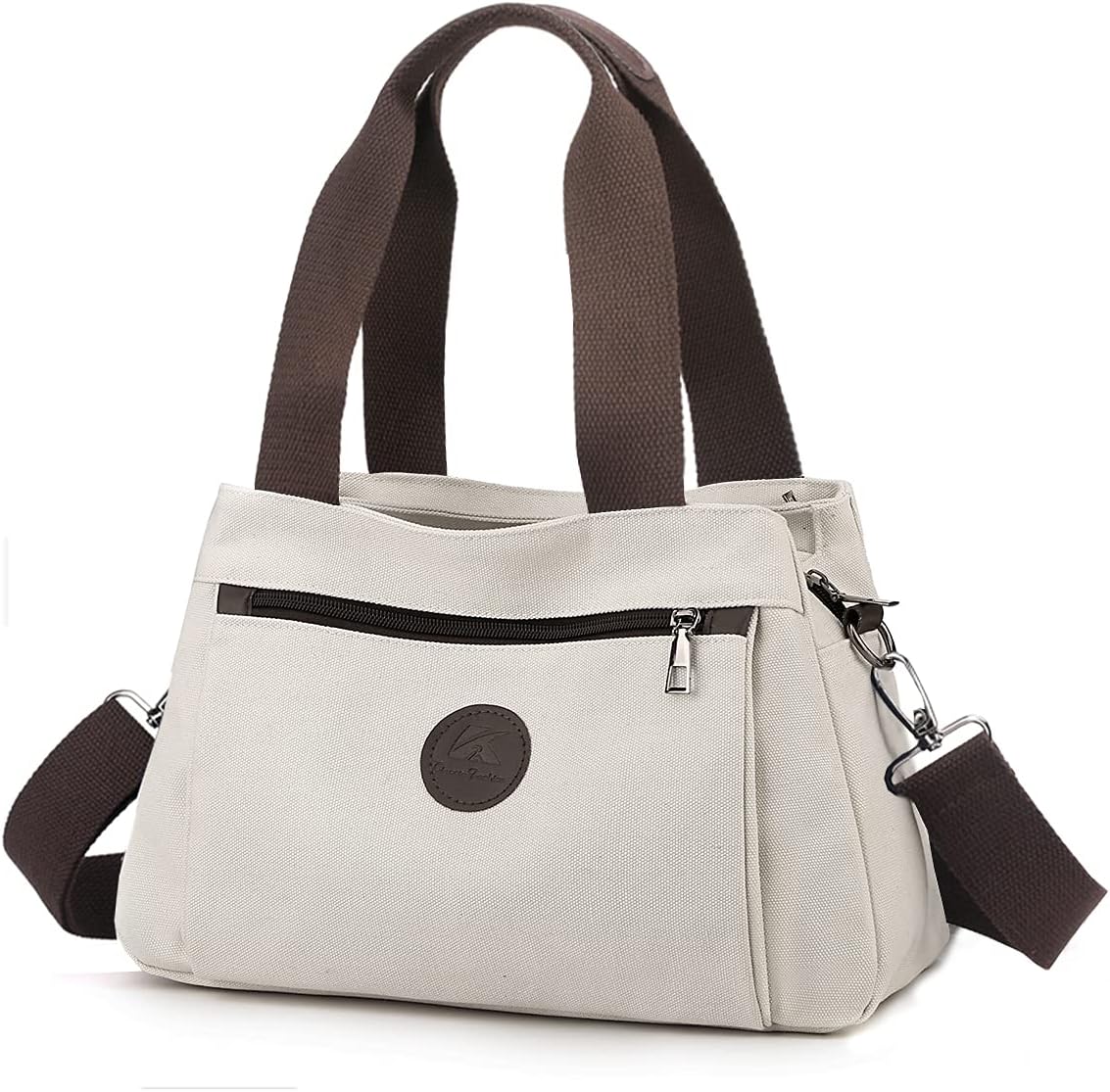 Canvas Hobo Crossbody Bag with Triple Zip Compartments
