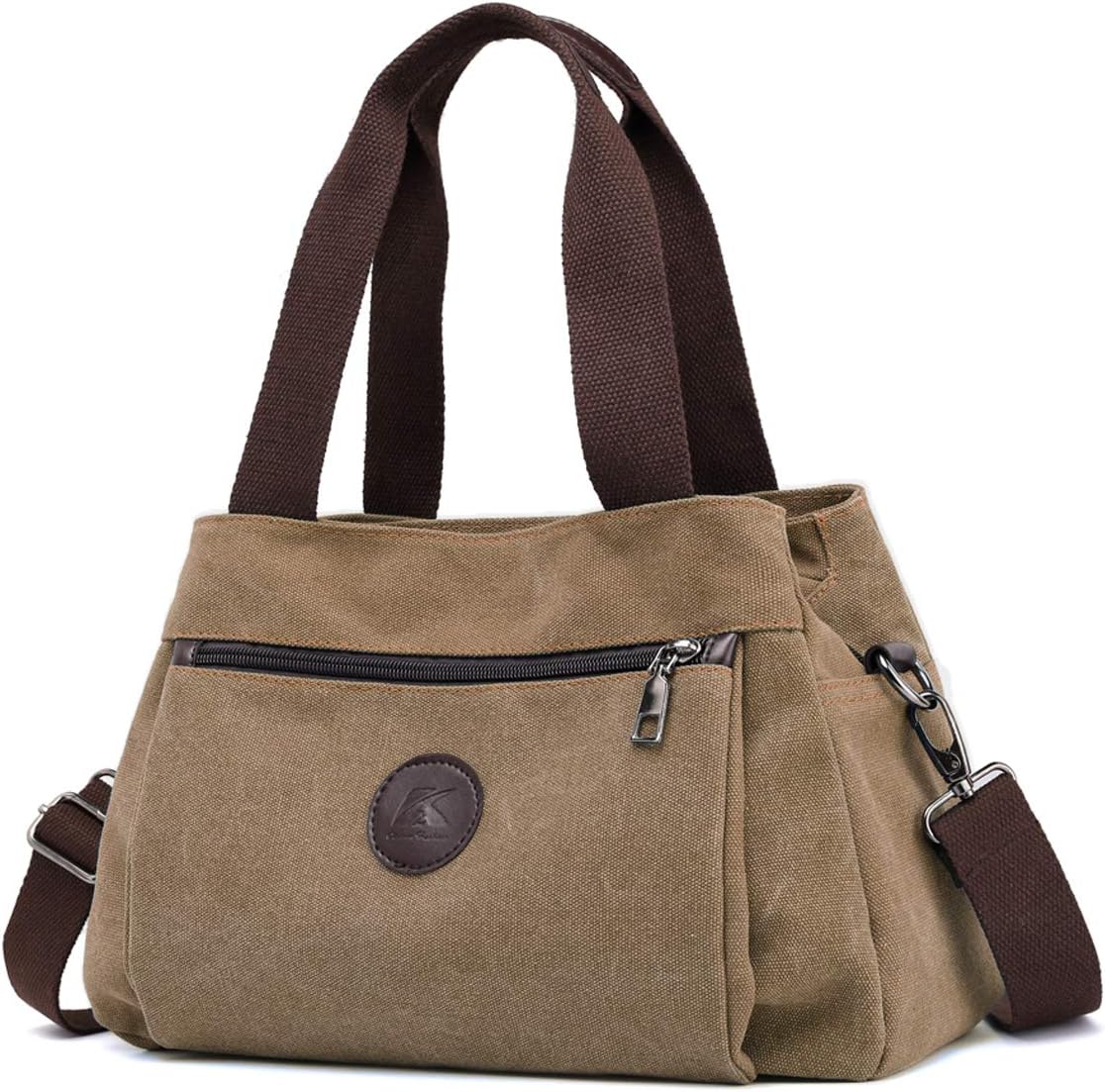 Canvas Hobo Crossbody Bag with Triple Zip Compartments