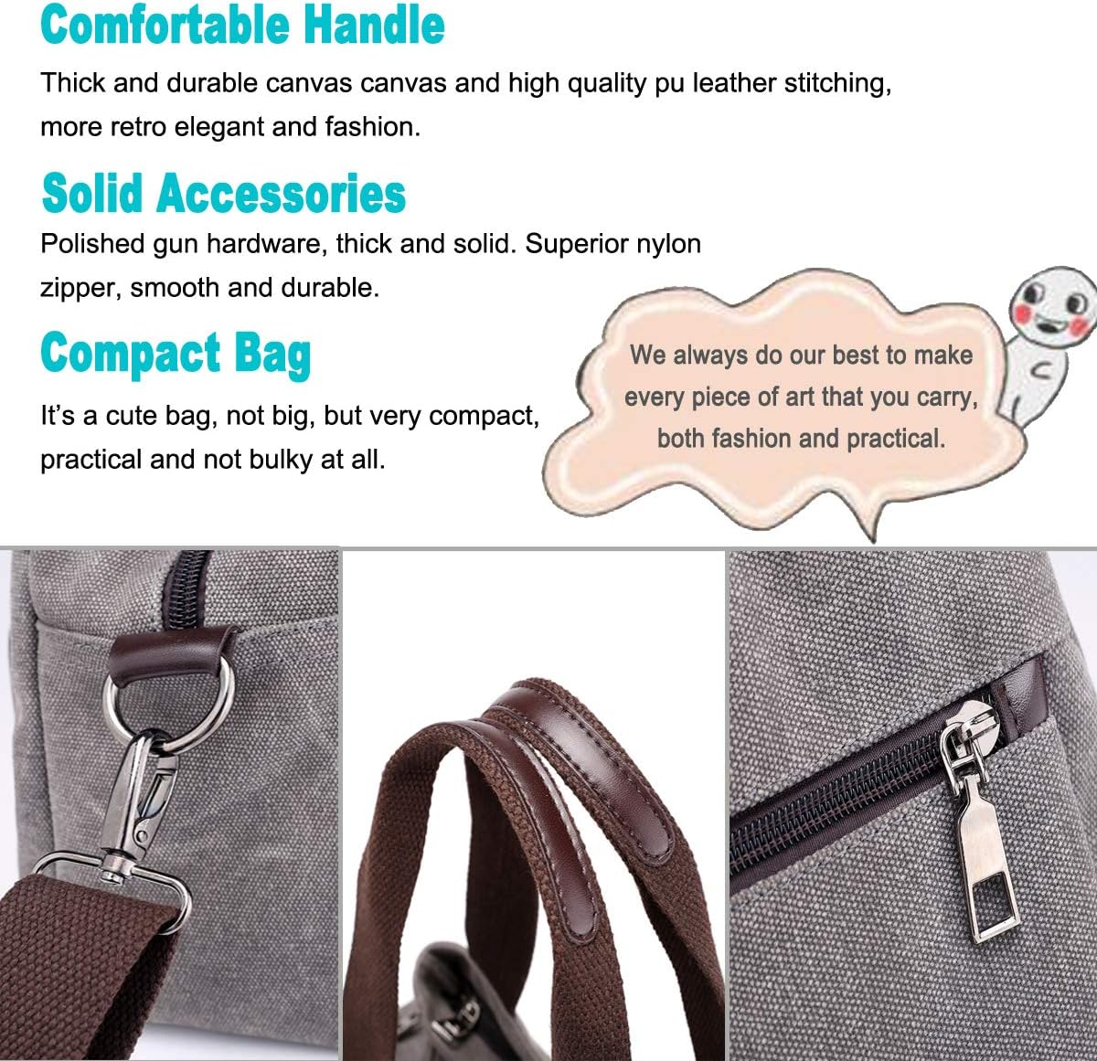 Canvas Hobo Crossbody Bag with Triple Zip Compartments