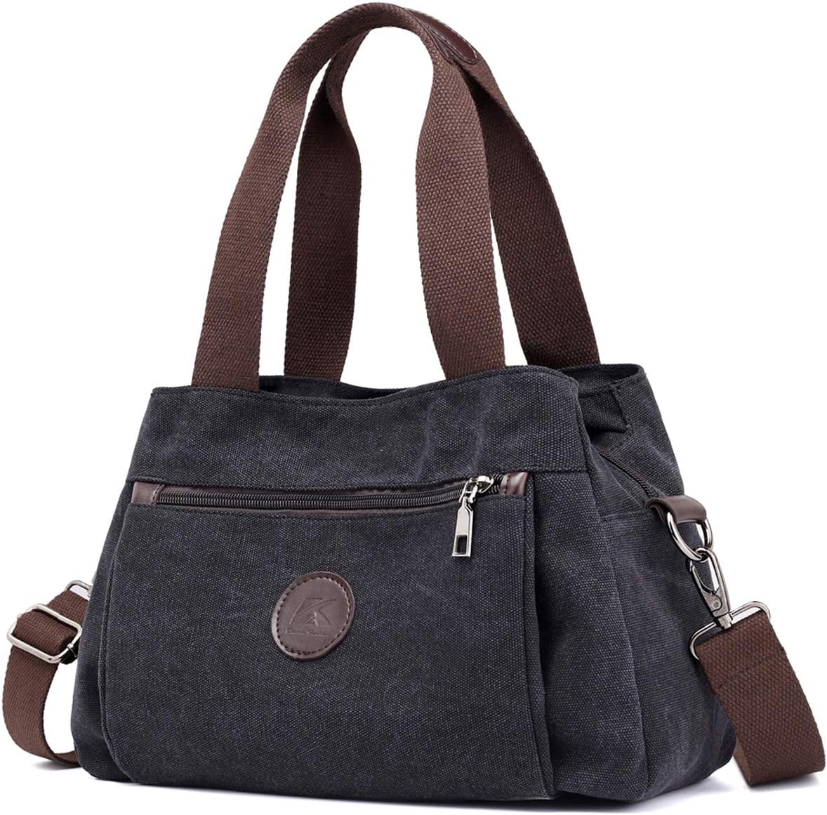 Canvas Hobo Crossbody Bag with Triple Zip Compartments