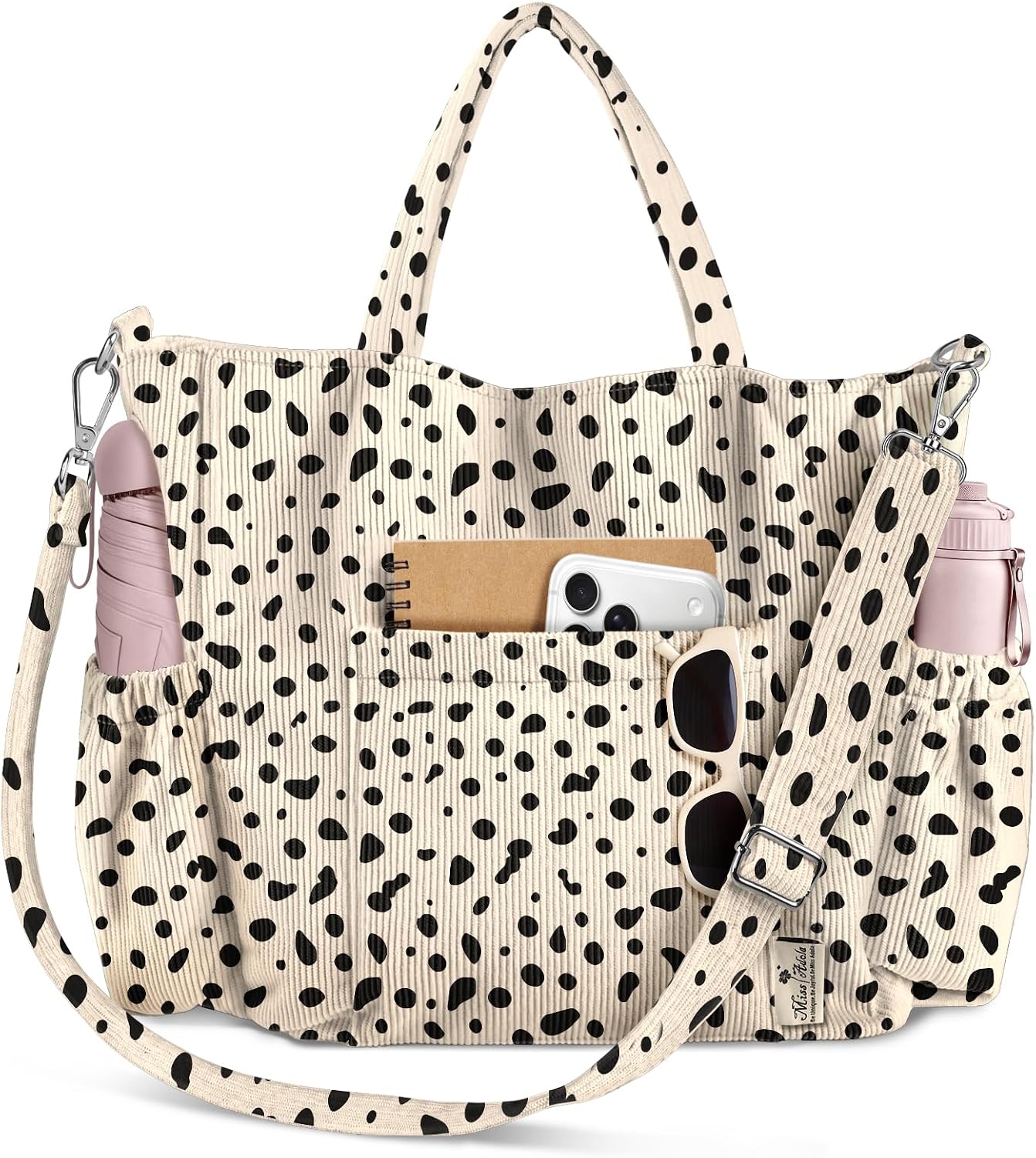 Corduroy Crossbody Tote with Multi-Pocket Storage