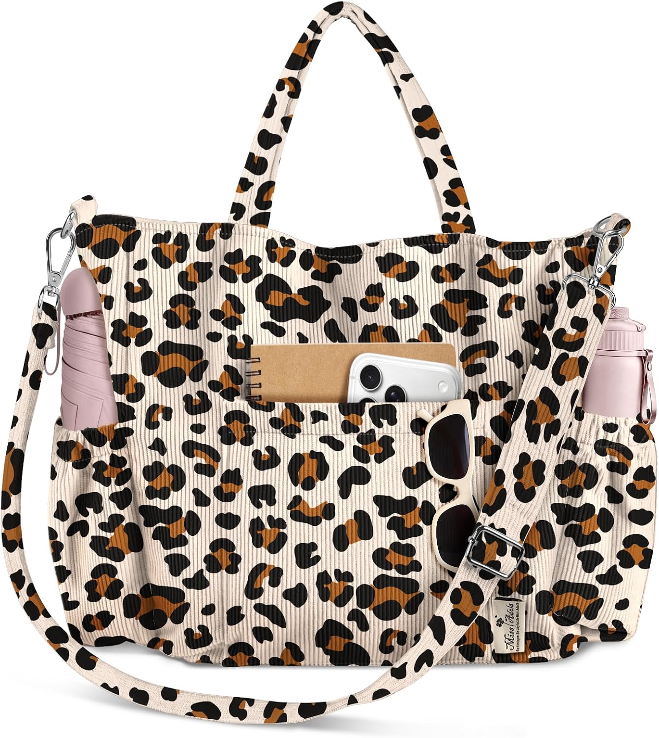 Corduroy Crossbody Tote with Multi-Pocket Storage