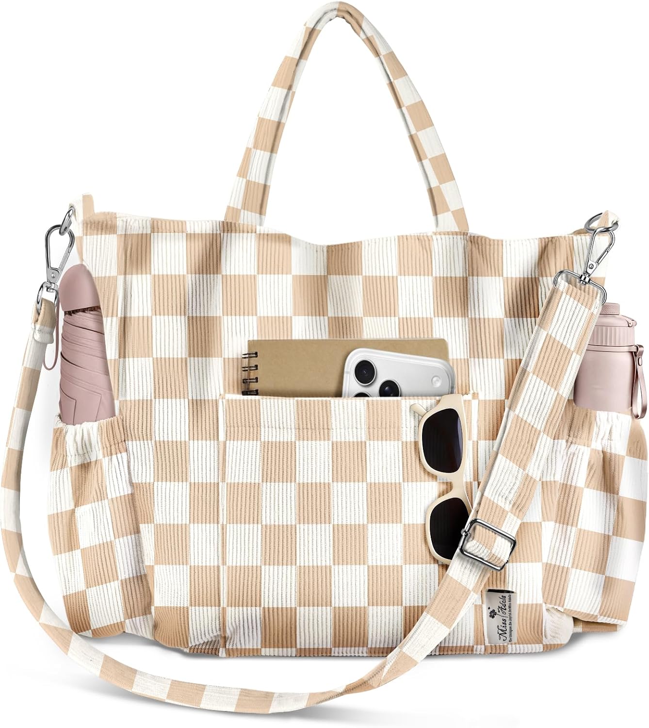 Corduroy Crossbody Tote with Multi-Pocket Storage