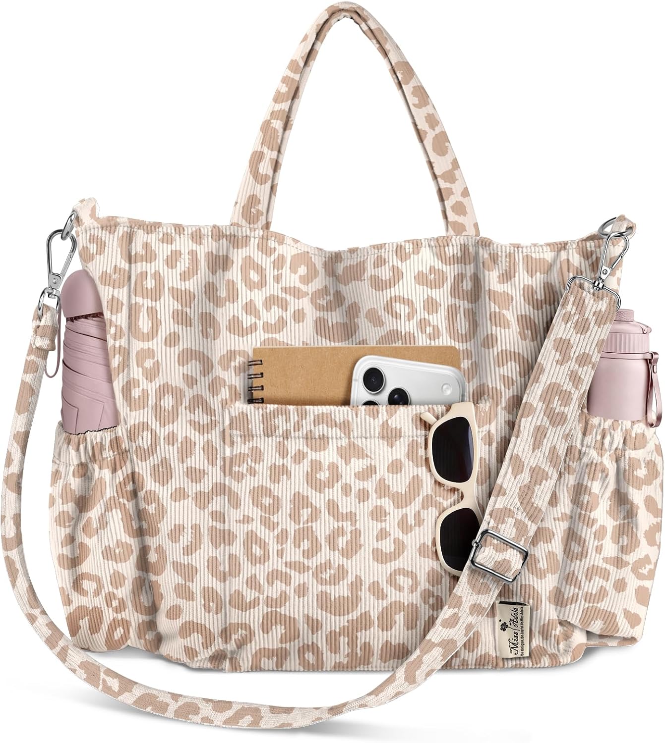 Corduroy Crossbody Tote with Multi-Pocket Storage