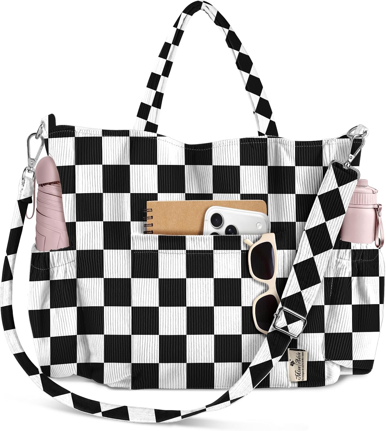 Corduroy Crossbody Tote with Multi-Pocket Storage