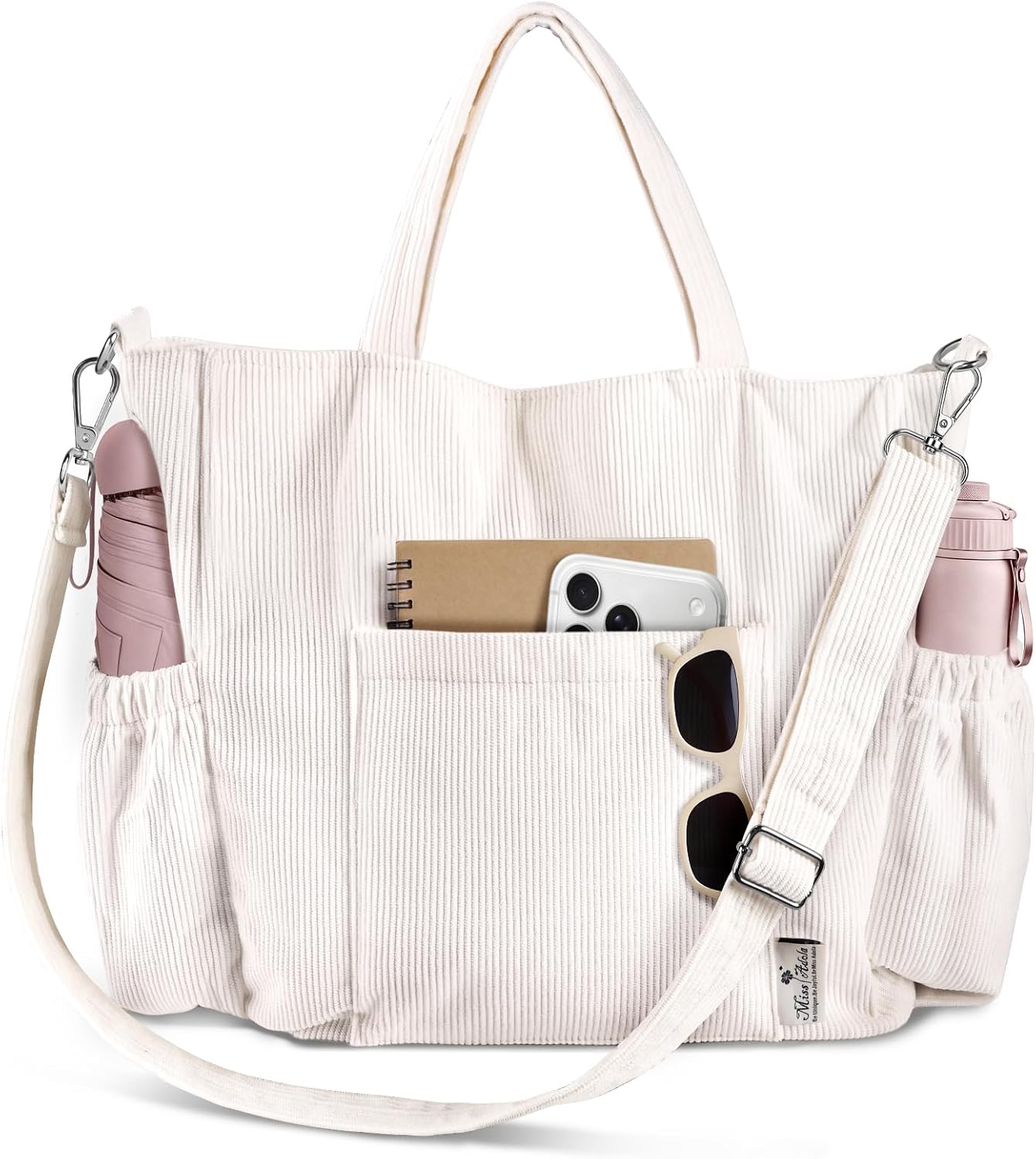 Corduroy Crossbody Tote with Multi-Pocket Storage