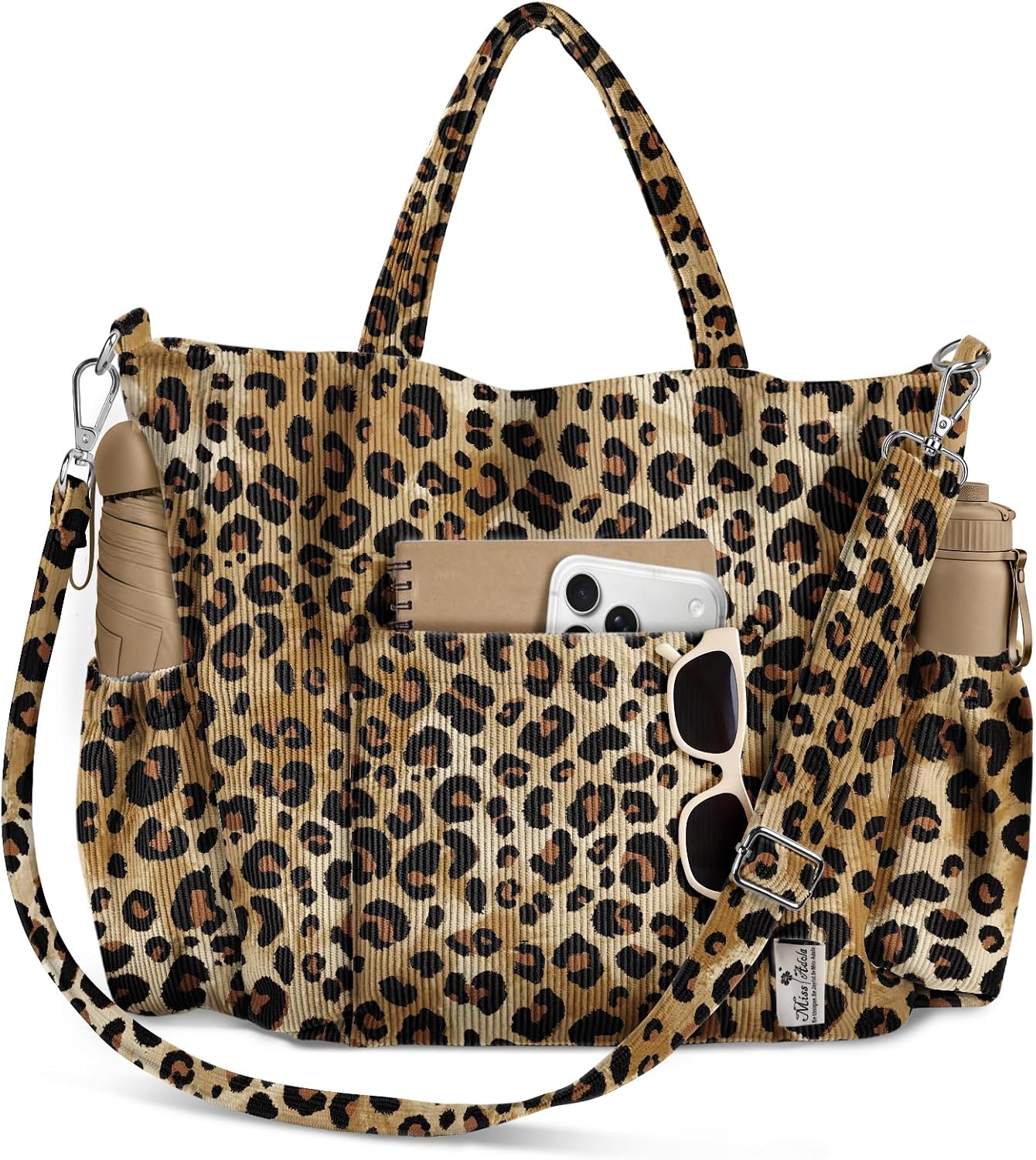 Corduroy Crossbody Tote with Multi-Pocket Storage