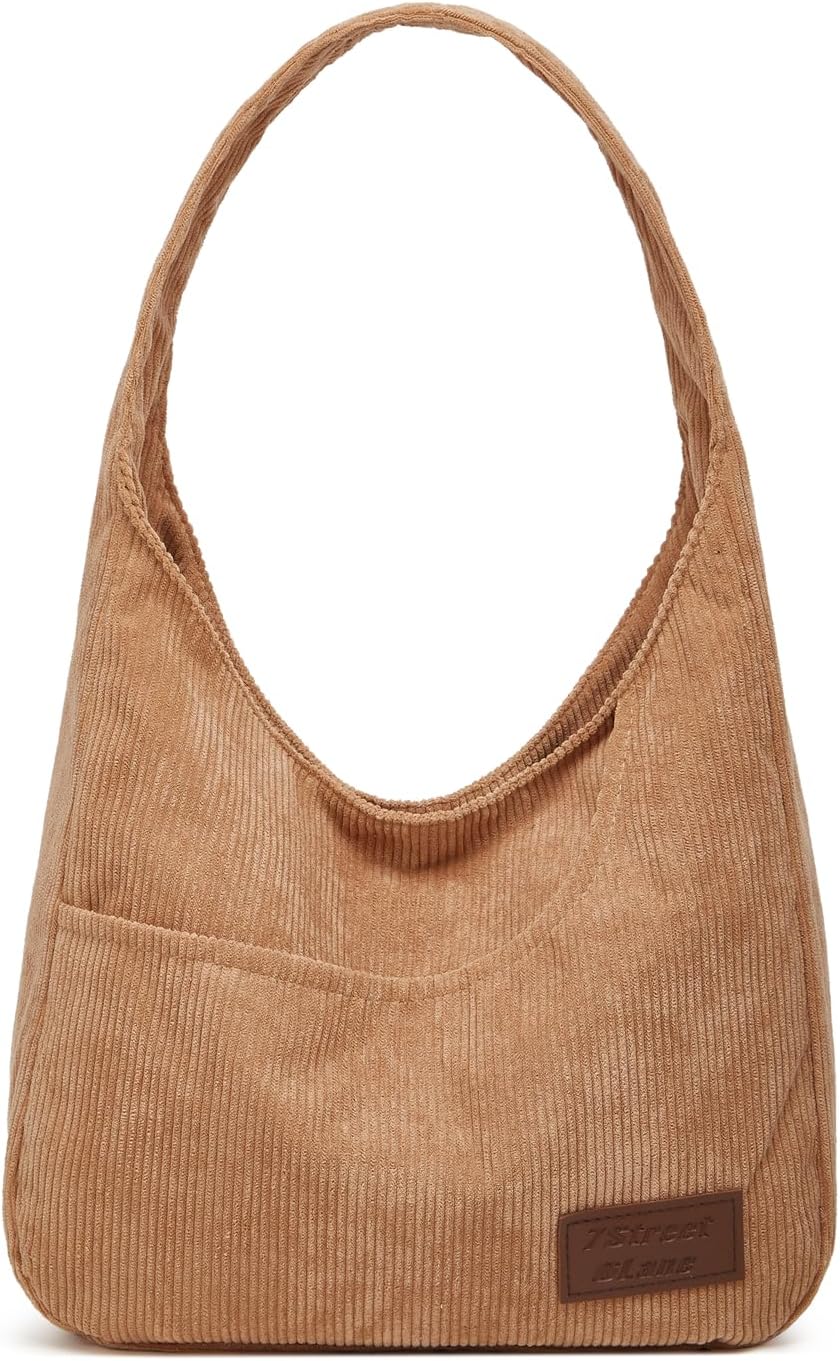 Tan Corduroy Shoulder Tote Bag