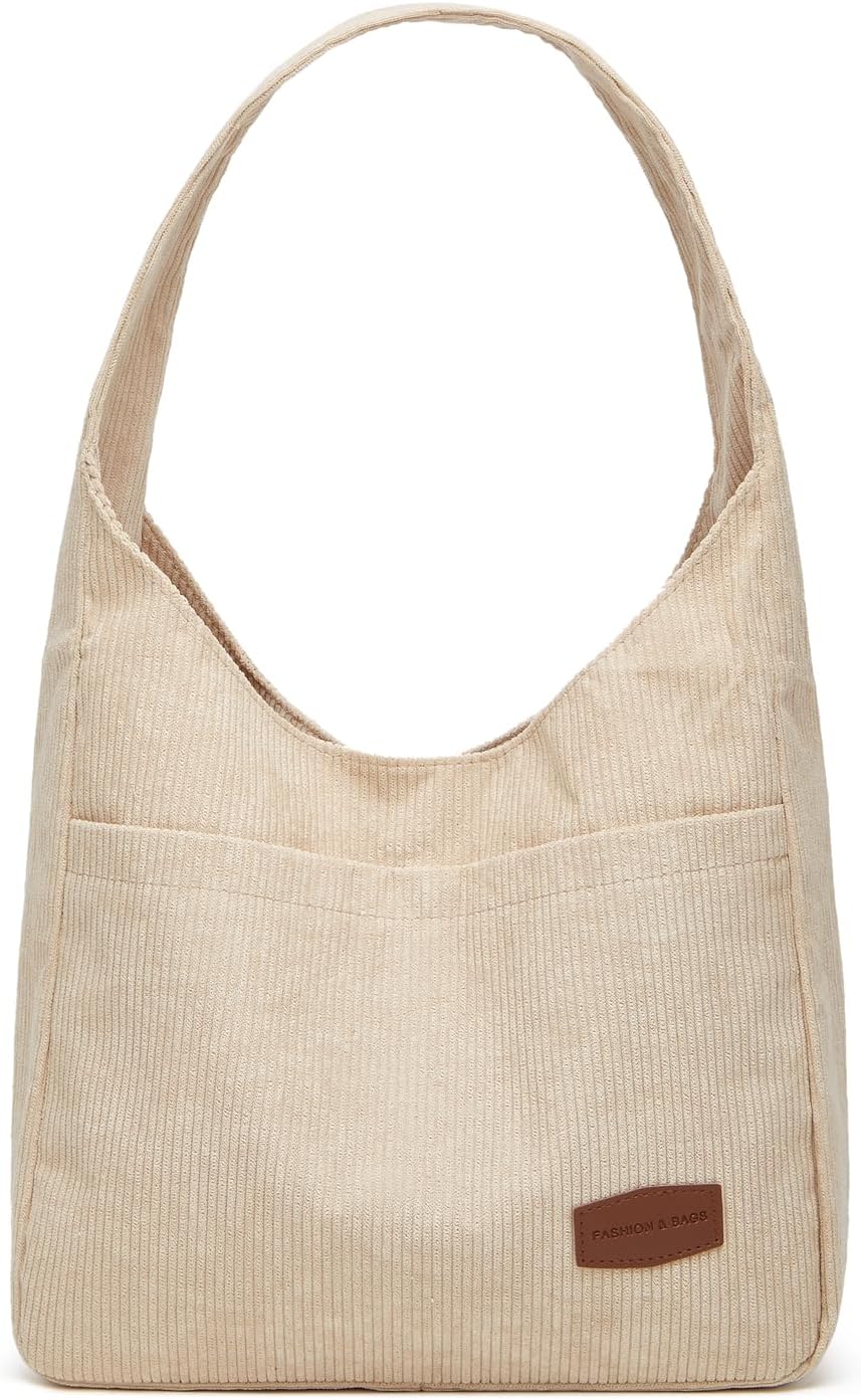 Corduroy Shoulder Tote with Multiple Pockets