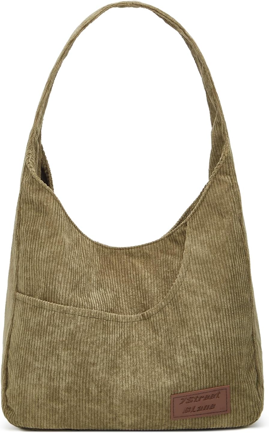 Corduroy Shoulder Tote with Multiple Pockets