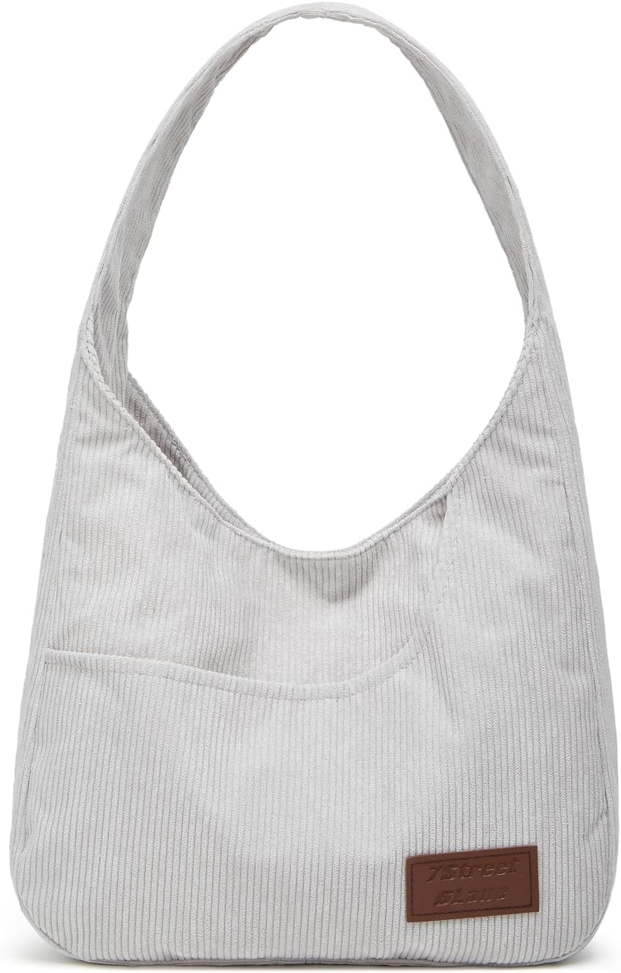 Corduroy Shoulder Tote with Multiple Pockets