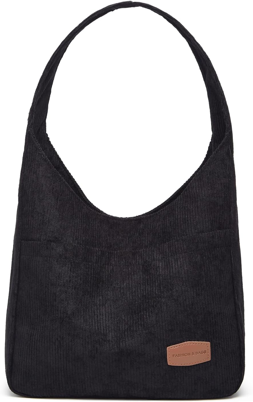 Corduroy Shoulder Tote with Multiple Pockets