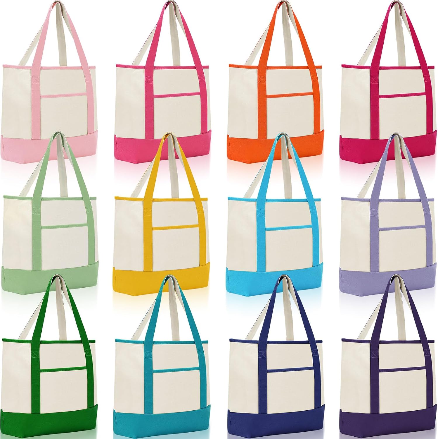 12-Pack Multicolour Canvas Totes with Outer Pockets