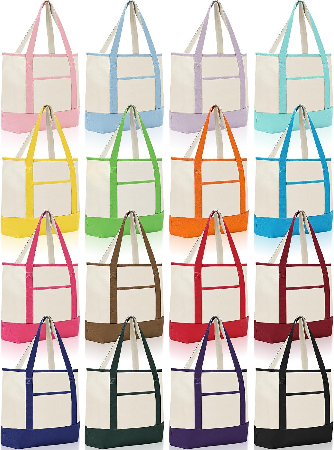 Cotton Canvas Totes with Outer Pockets, 12 Pack