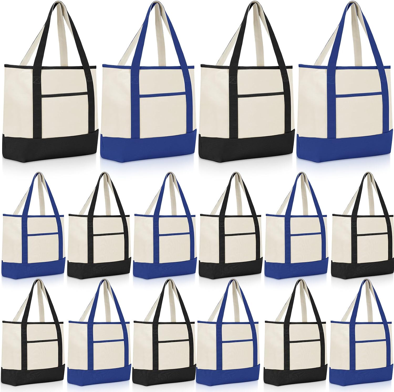 Cotton Canvas Totes with Outer Pockets, 12 Pack