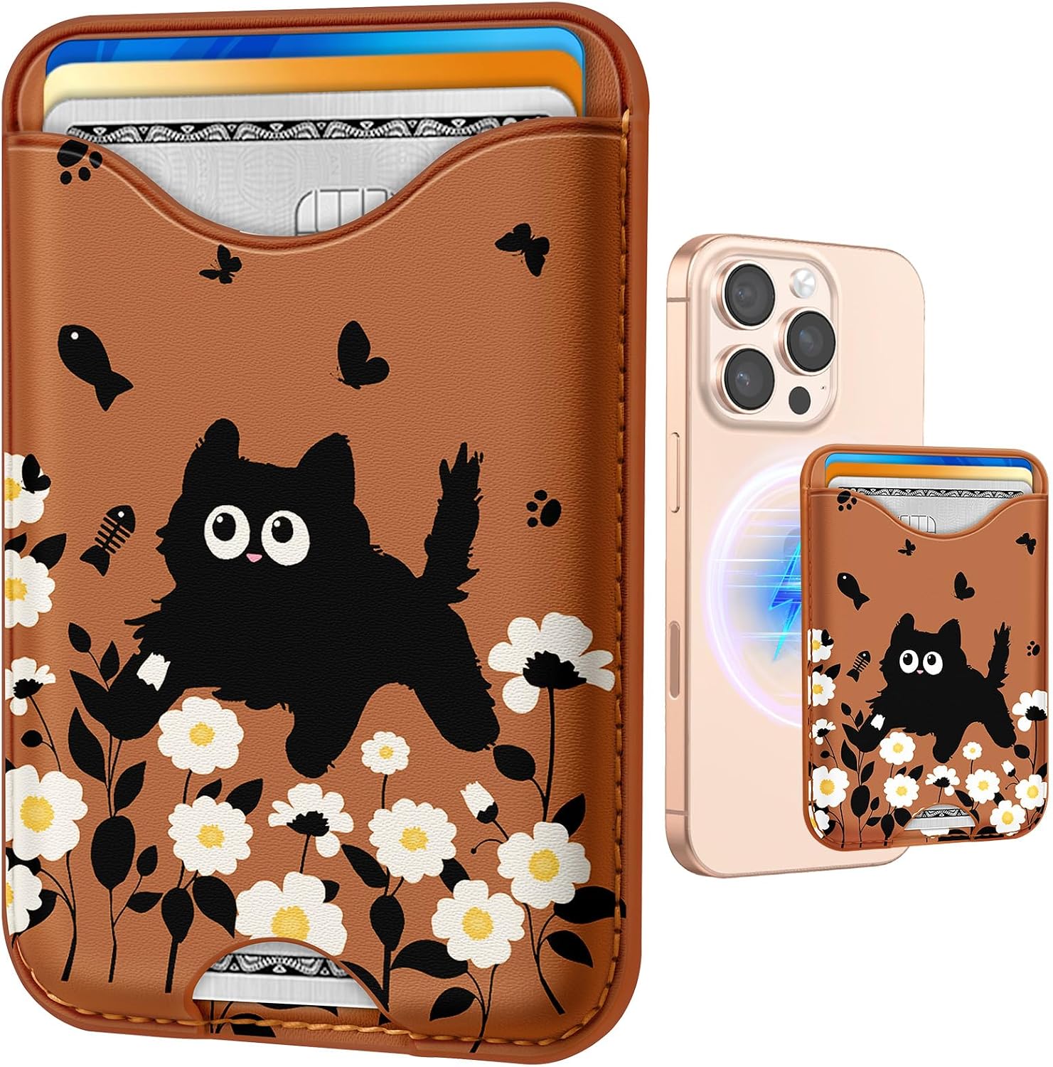 Brown Cat Floral Magnetic Phone