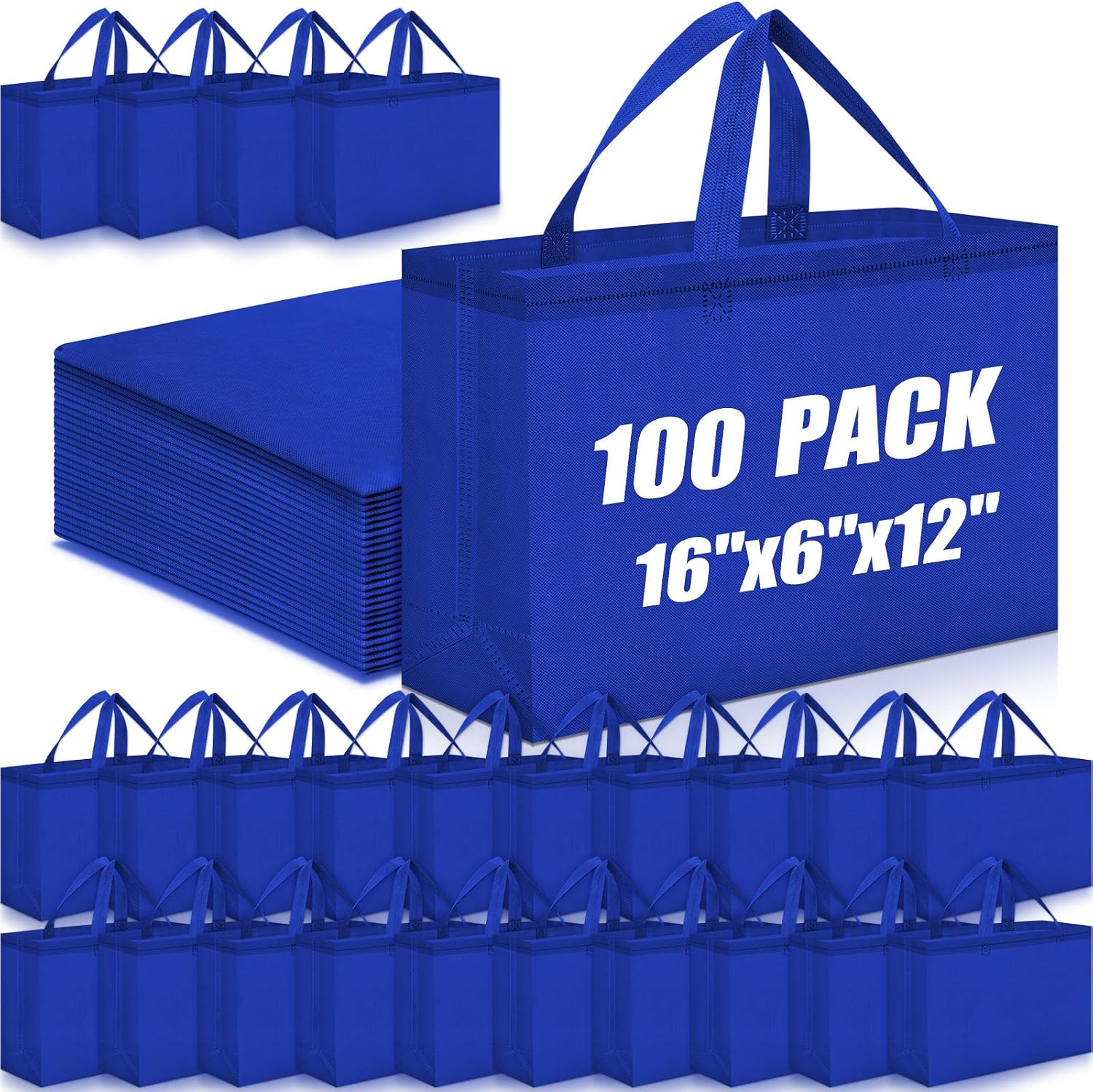 Blue Non-woven Foldable Totes - 100-Pack