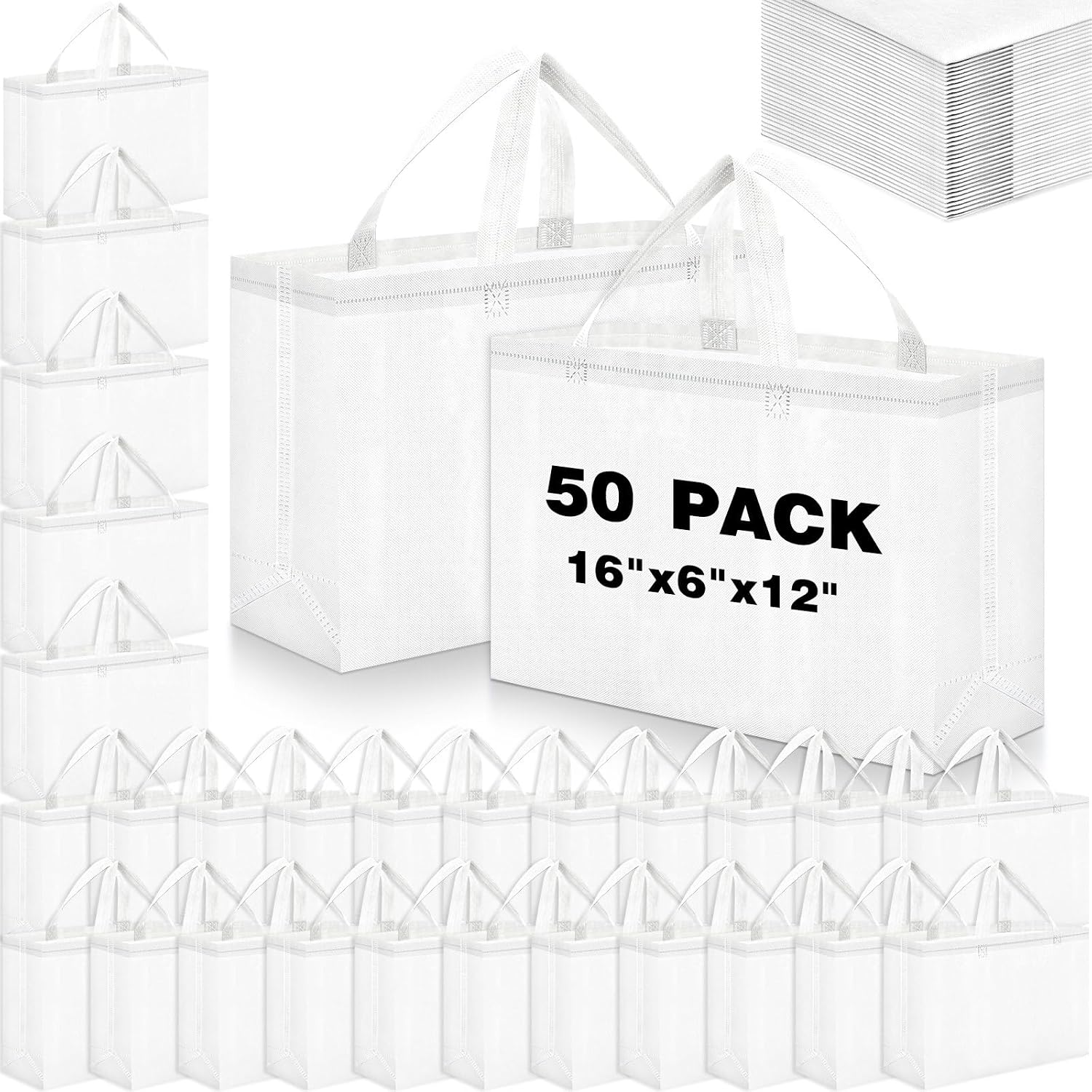 Foldable Non-Woven Grocery Tote, 16 x 6 x 12 Inch