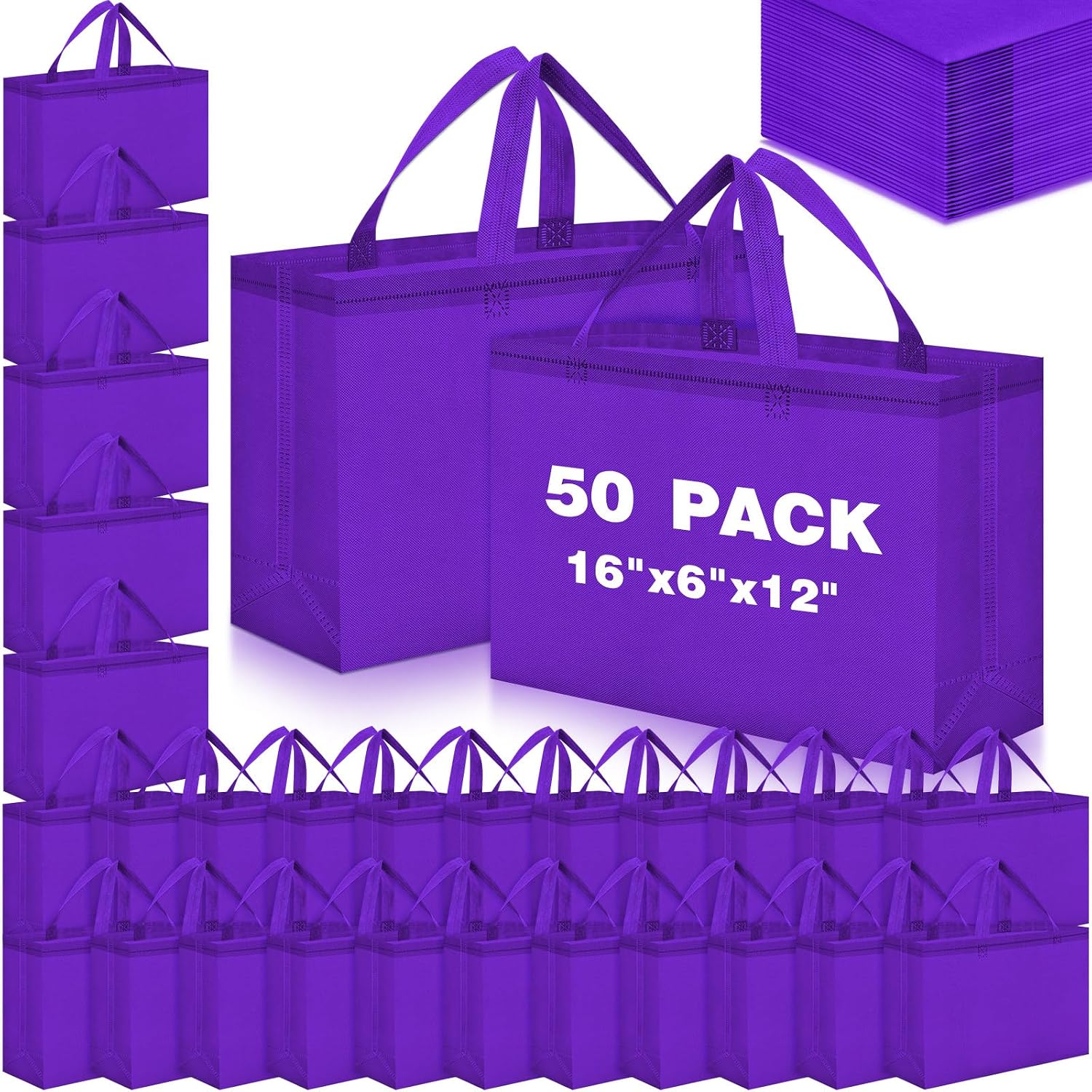 Foldable Non-Woven Grocery Tote, 16 x 6 x 12 Inch