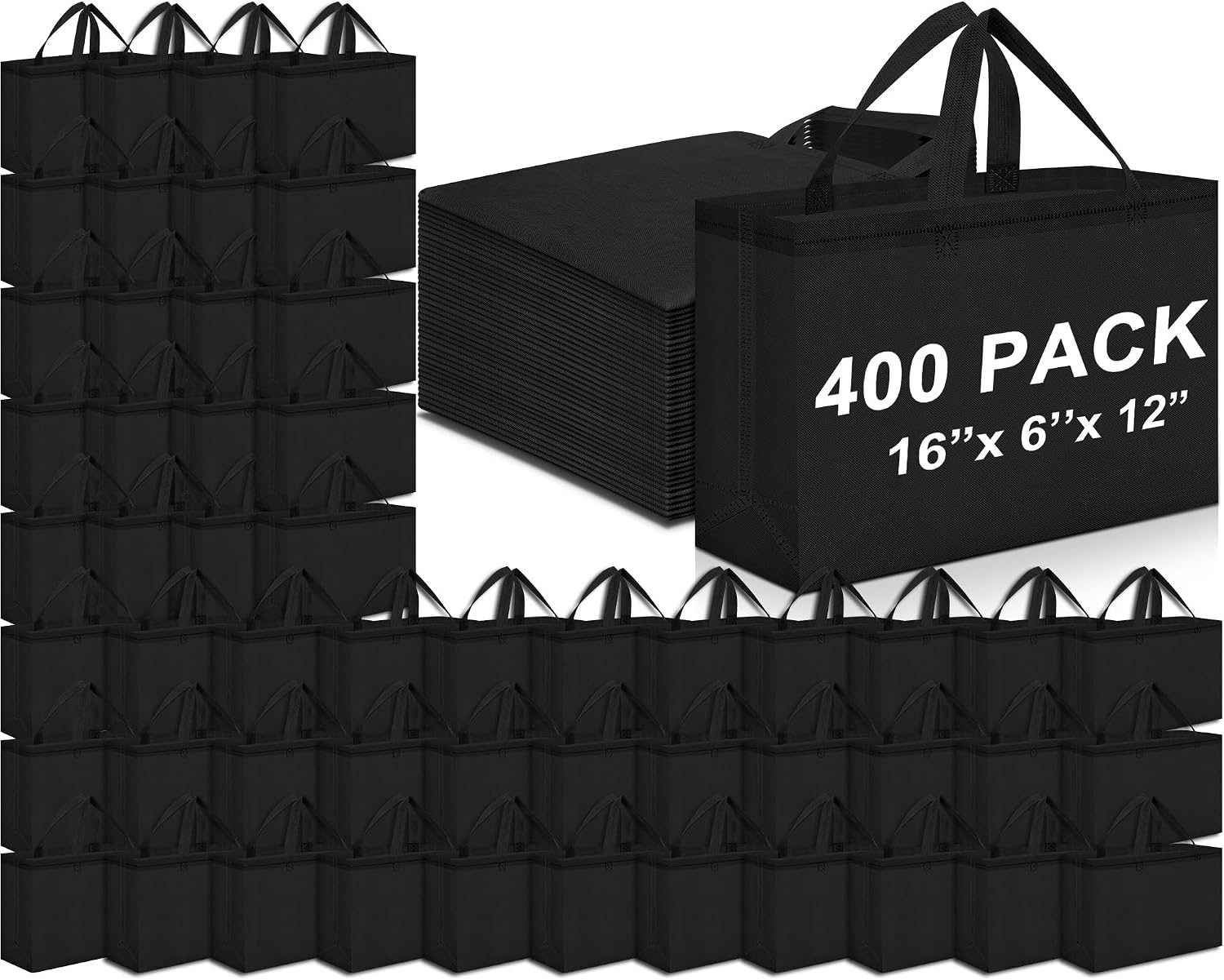 Foldable Non-Woven Grocery Tote, 16 x 6 x 12 Inch