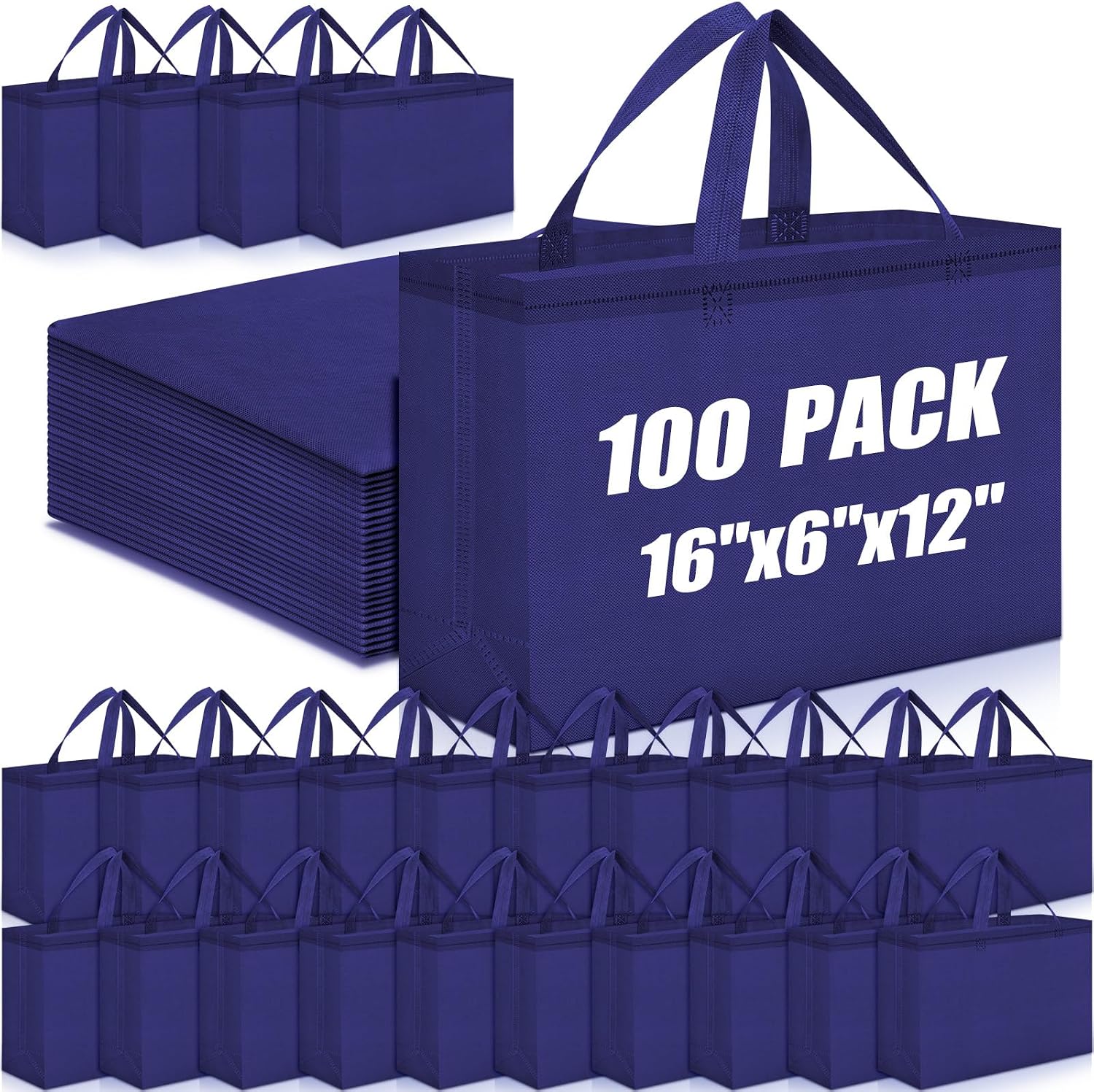 Foldable Non-Woven Grocery Tote, 16 x 6 x 12 Inch