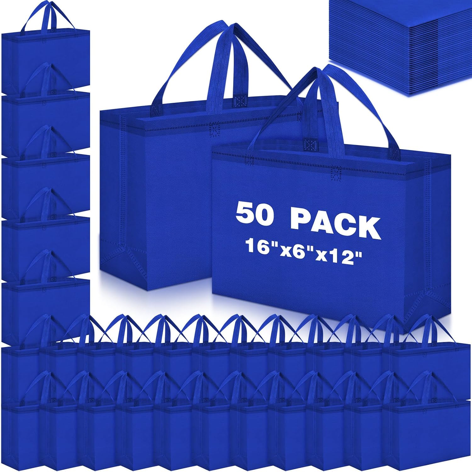 Foldable Non-Woven Grocery Tote, 16 x 6 x 12 Inch