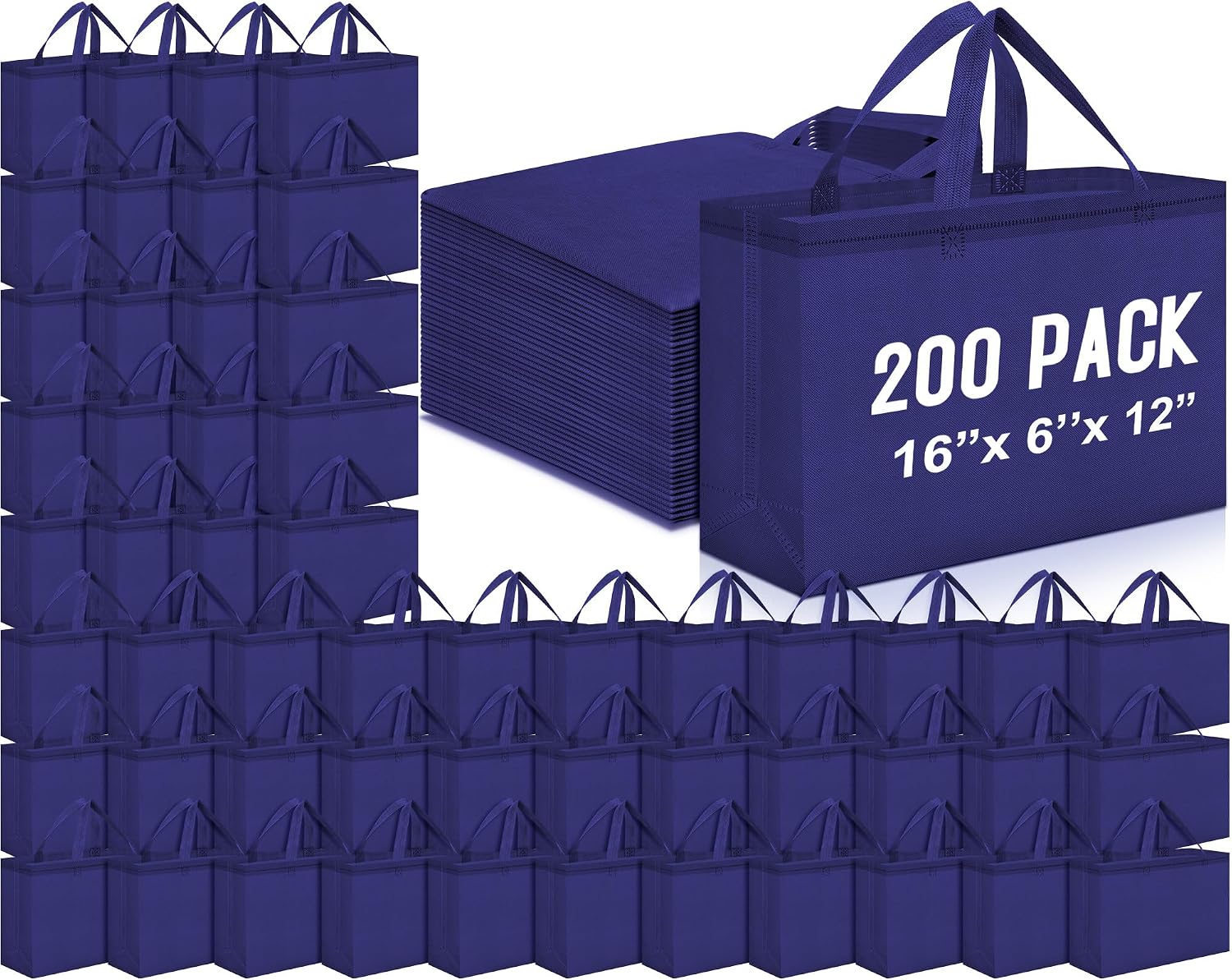 Foldable Non-Woven Grocery Tote, 16 x 6 x 12 Inch