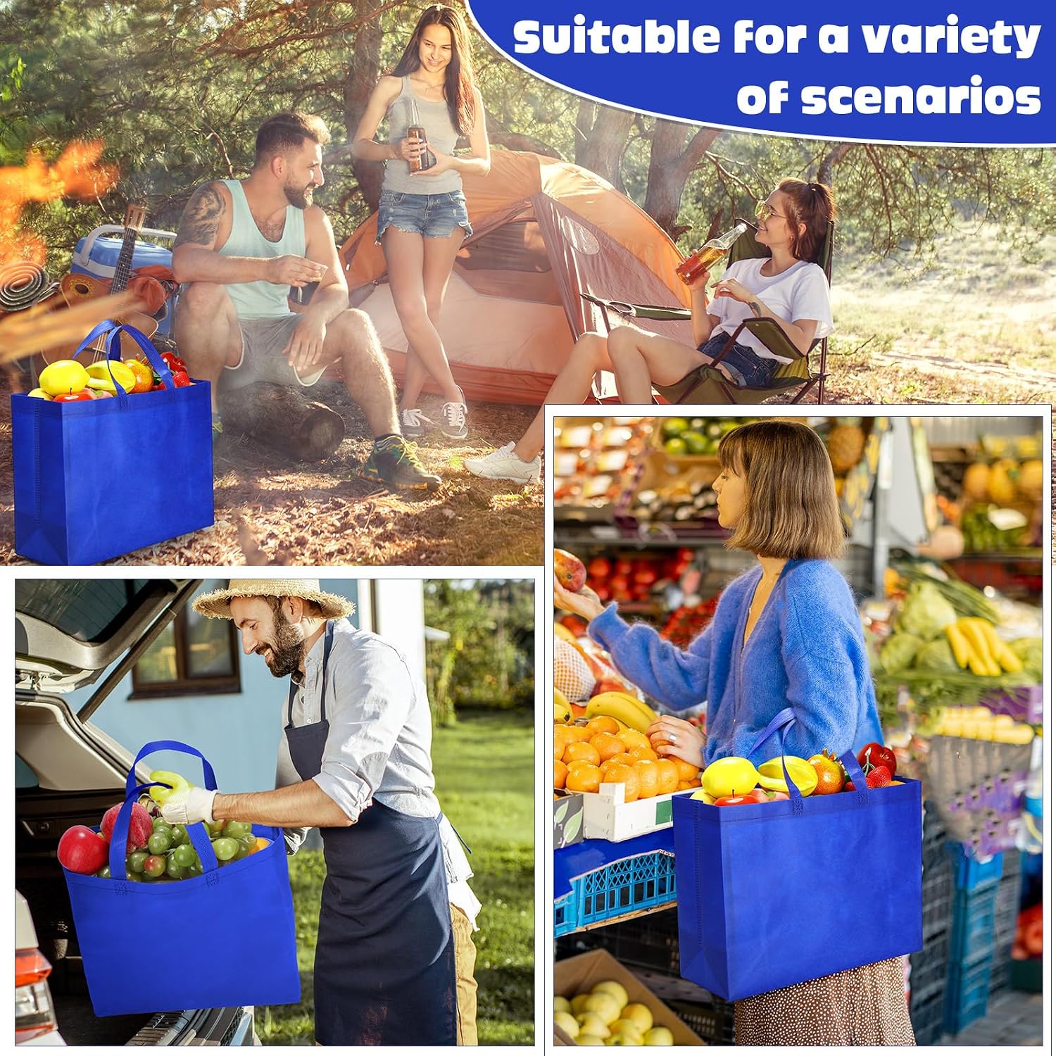 Foldable Non-Woven Grocery Tote, 16 x 6 x 12 Inch
