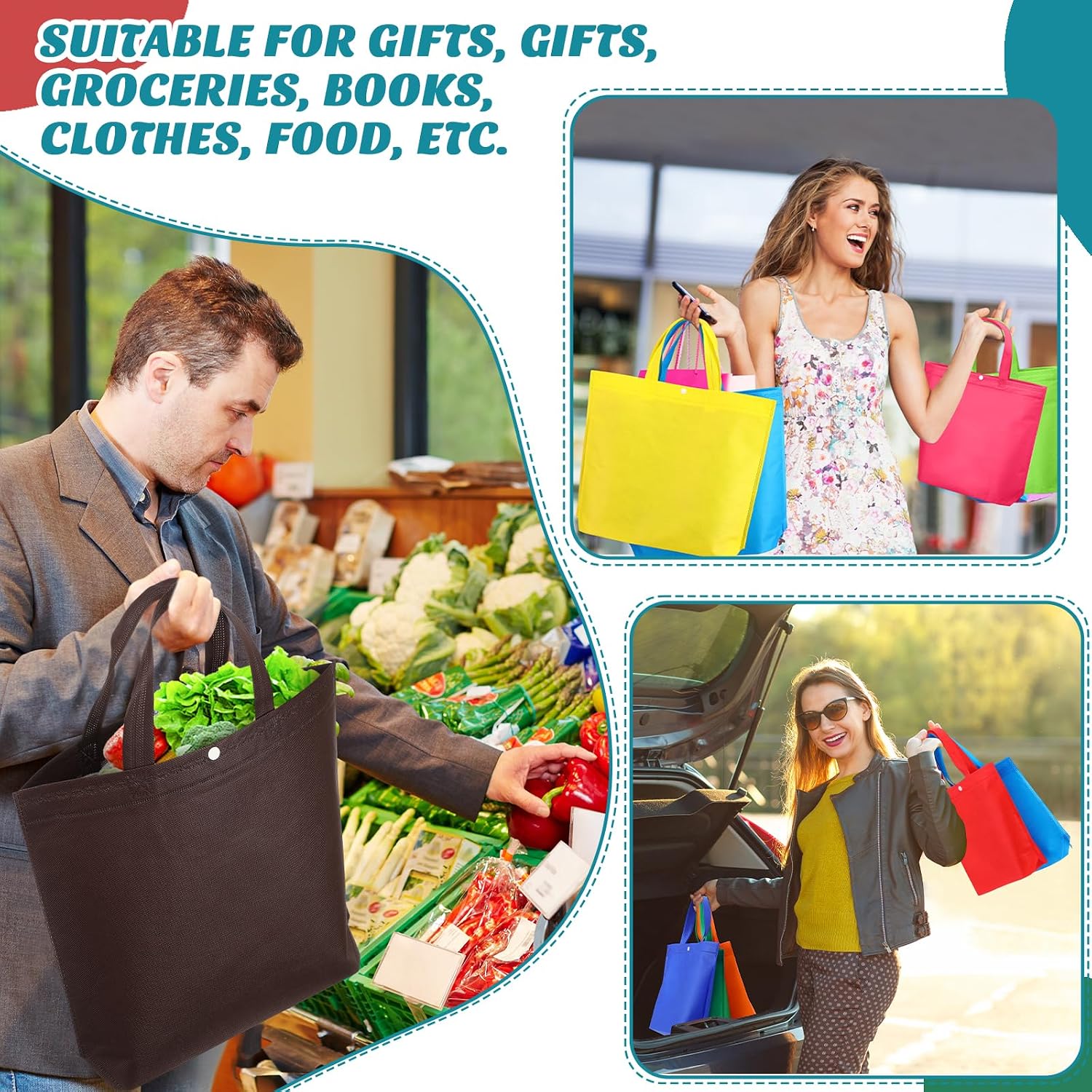Foldable Non-Woven Shopping Totes, 150 Pieces, Multicolour