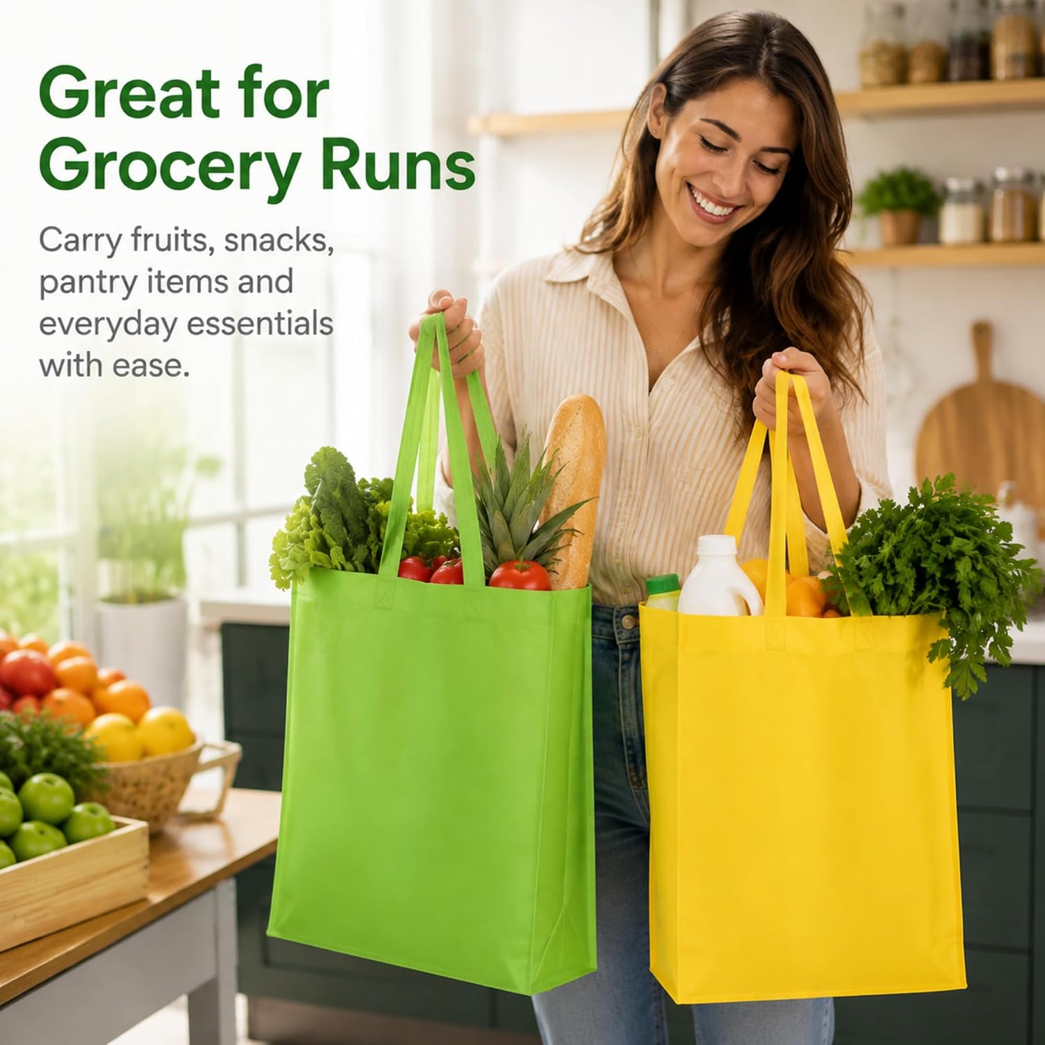 Foldable Non-Woven Totes with Handles, 14 x 10 Inch