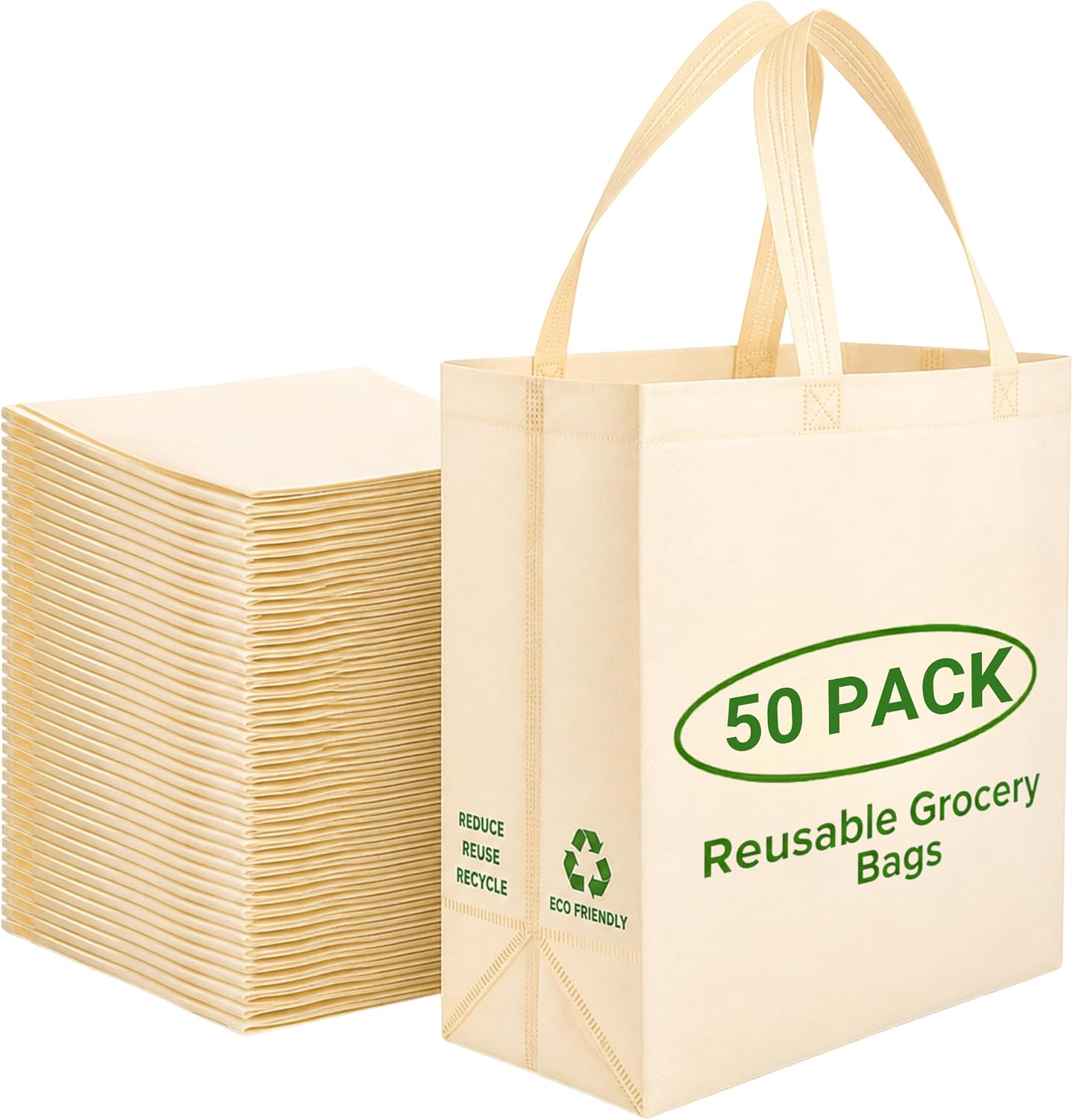 Cream Non-woven Reusable Totes - 50-Pack