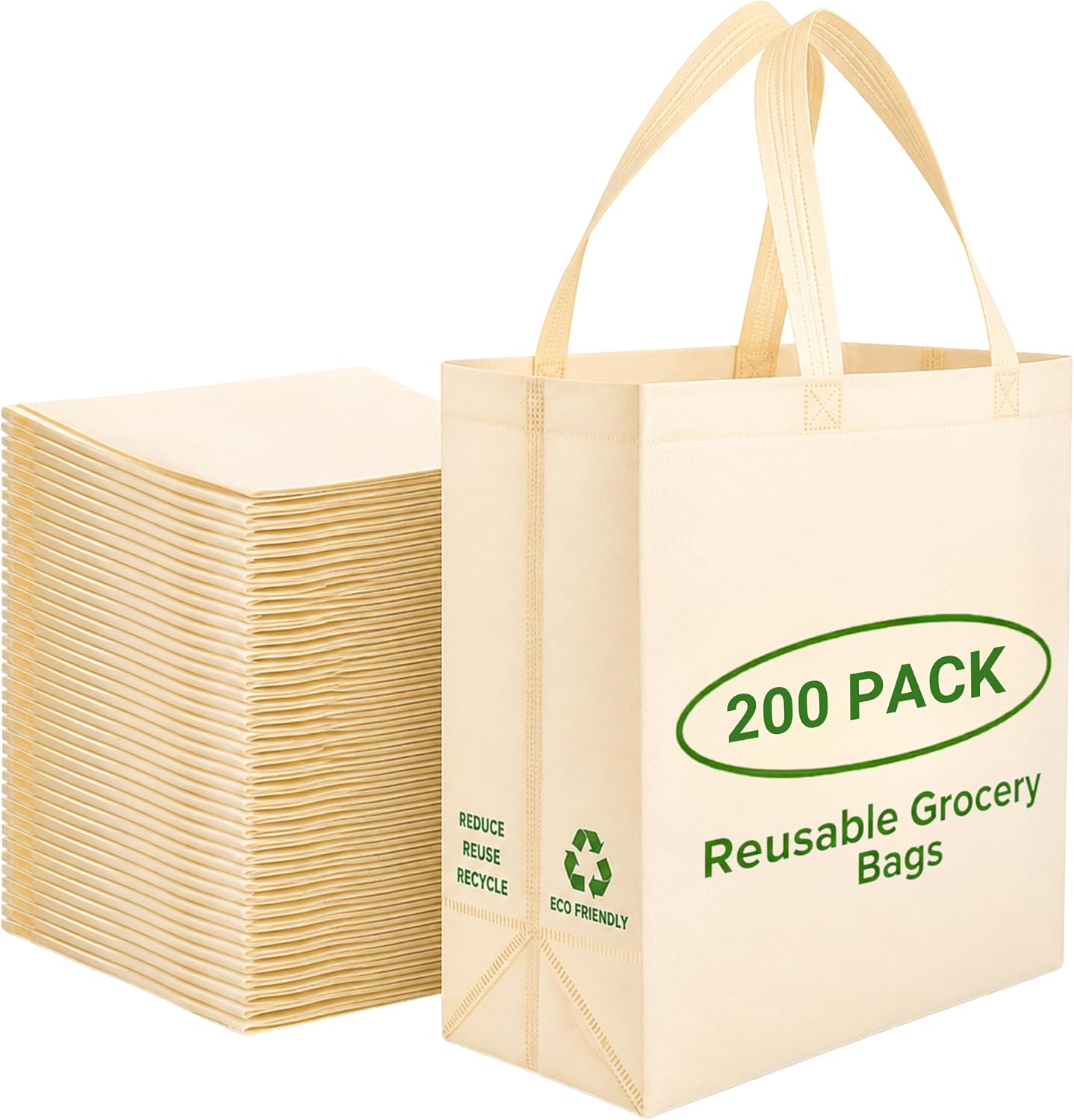 Heavy-Duty Non-Woven Shopping Totes in Cream, 50 Pack