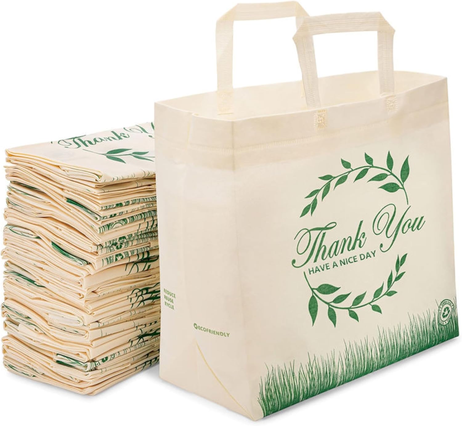 Heavy-Duty Non-Woven Shopping Totes in Cream, 50 Pack