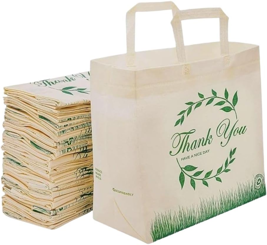 Heavy-Duty Non-Woven Shopping Totes in Cream, 50 Pack