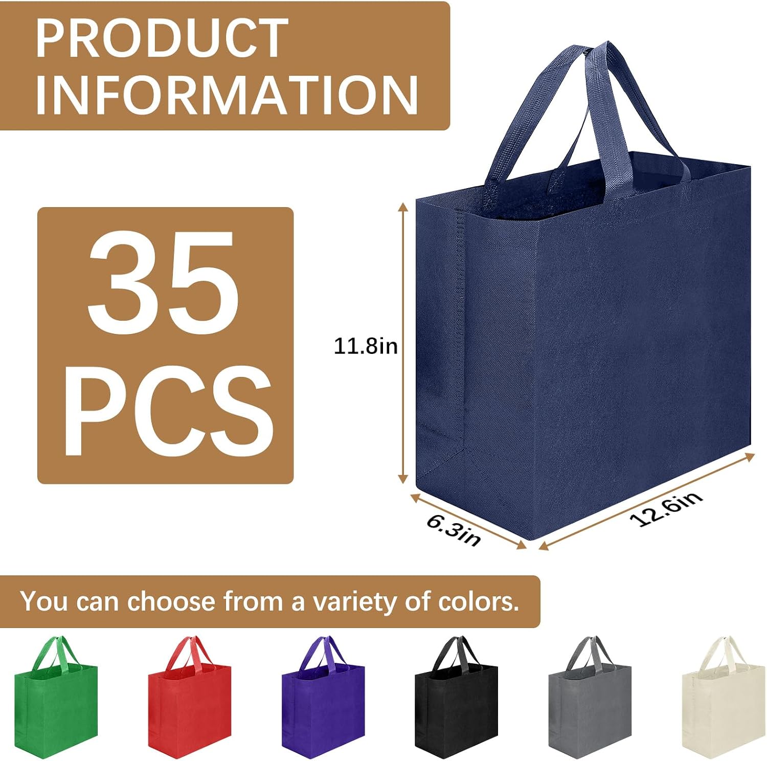 Non-Woven Grocery Totes, 12.6 x 6.3 x 11.8 Inch