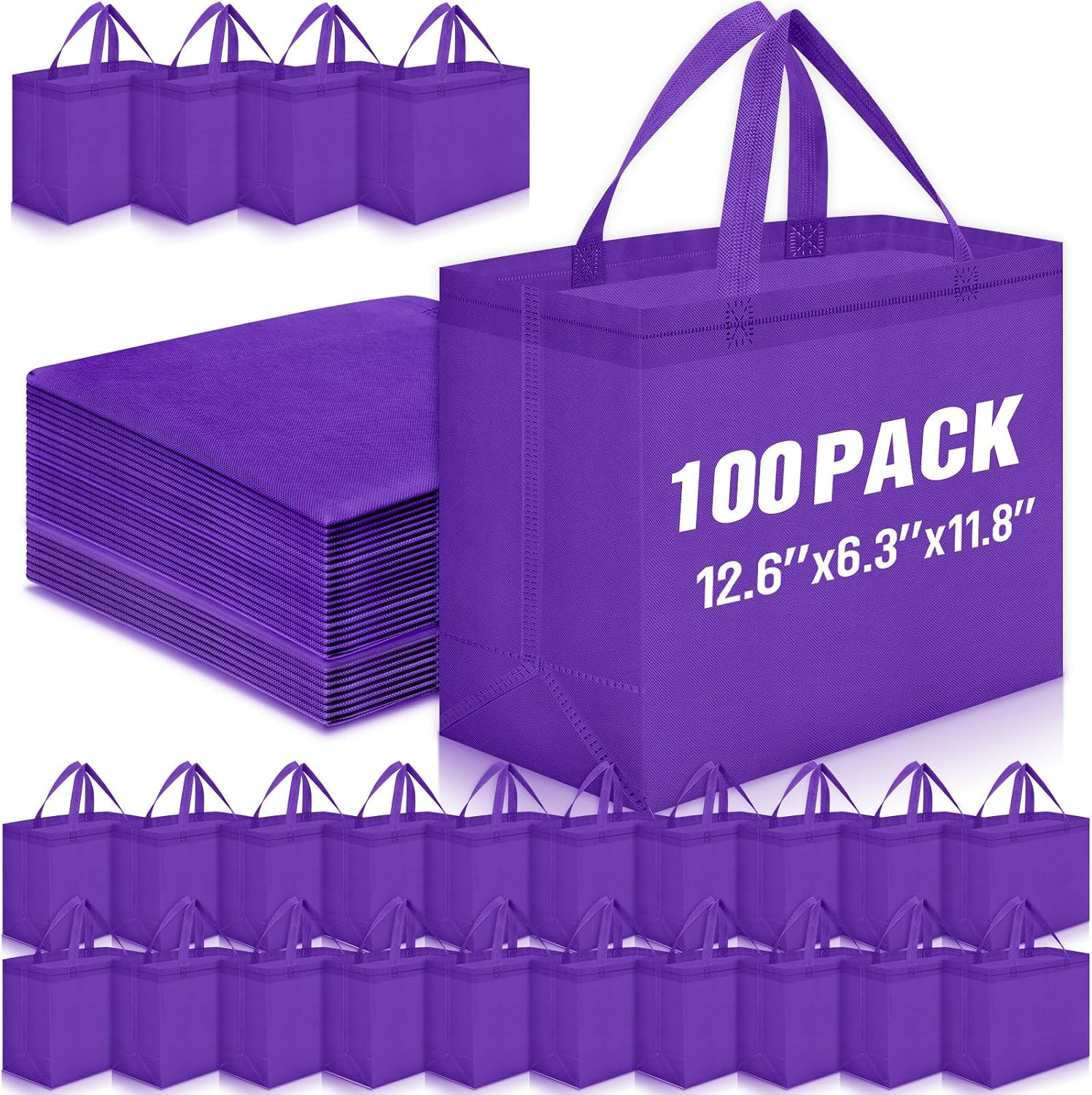 Non-Woven Grocery Totes in Bulk, 12.6 x 11.8 x 6.3 Inch