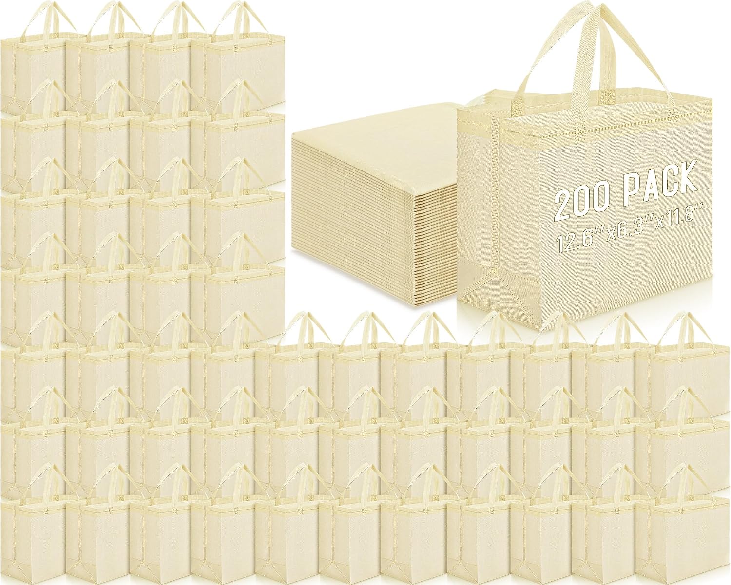 Non-Woven Grocery Totes in Bulk, 12.6 x 11.8 x 6.3 Inch