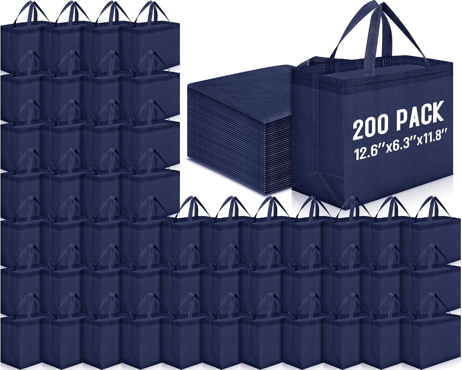 Non-Woven Grocery Totes in Bulk, 12.6 x 11.8 x 6.3 Inch