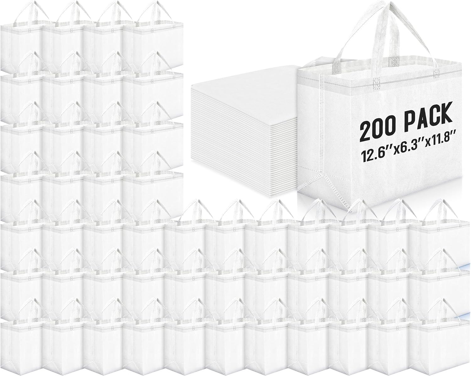 Non-Woven Grocery Totes in Bulk, 12.6 x 11.8 x 6.3 Inch