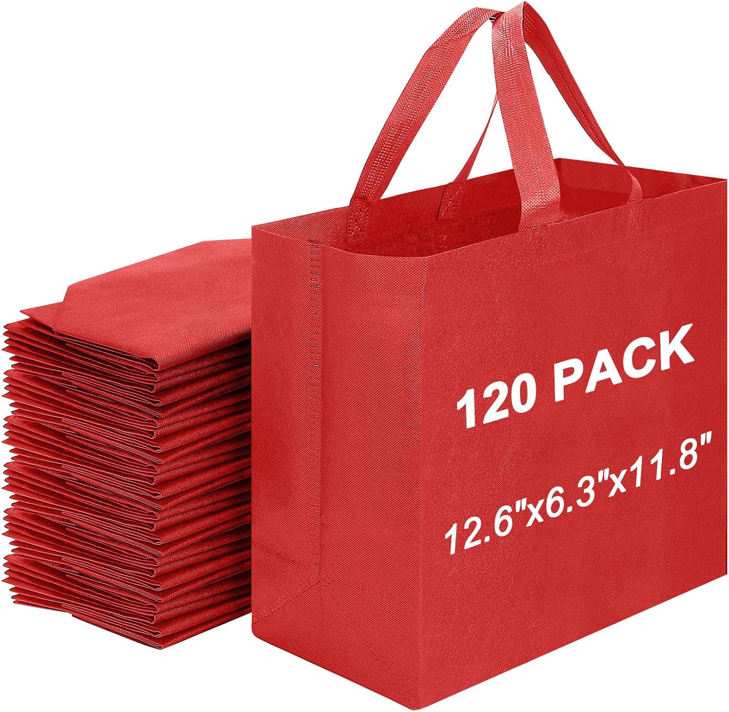 Non-Woven Grocery Totes with Reinforced Handles, 12.6 x 6.3 x 11.8 in