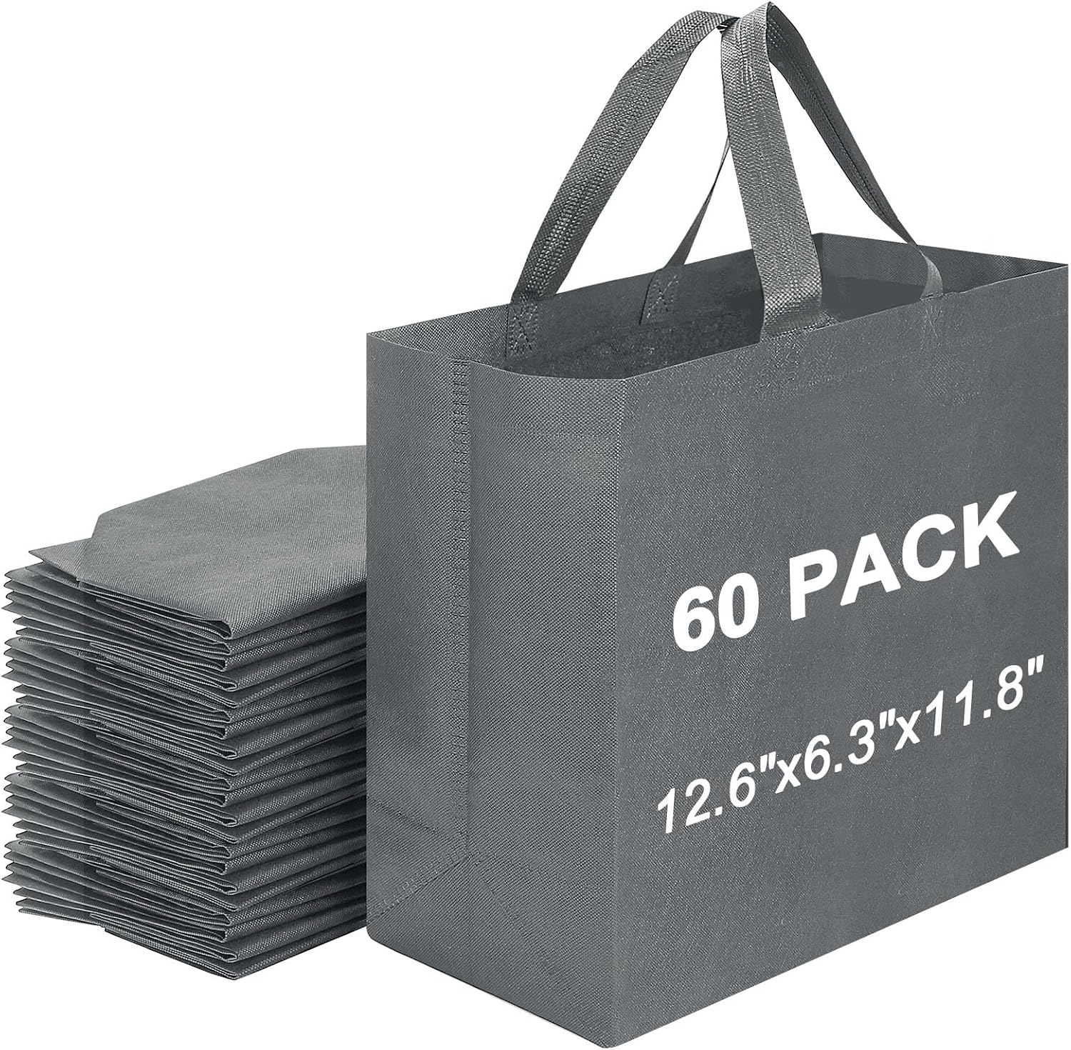 Non-Woven Grocery Totes with Reinforced Handles, 12.6 x 6.3 x 11.8 in