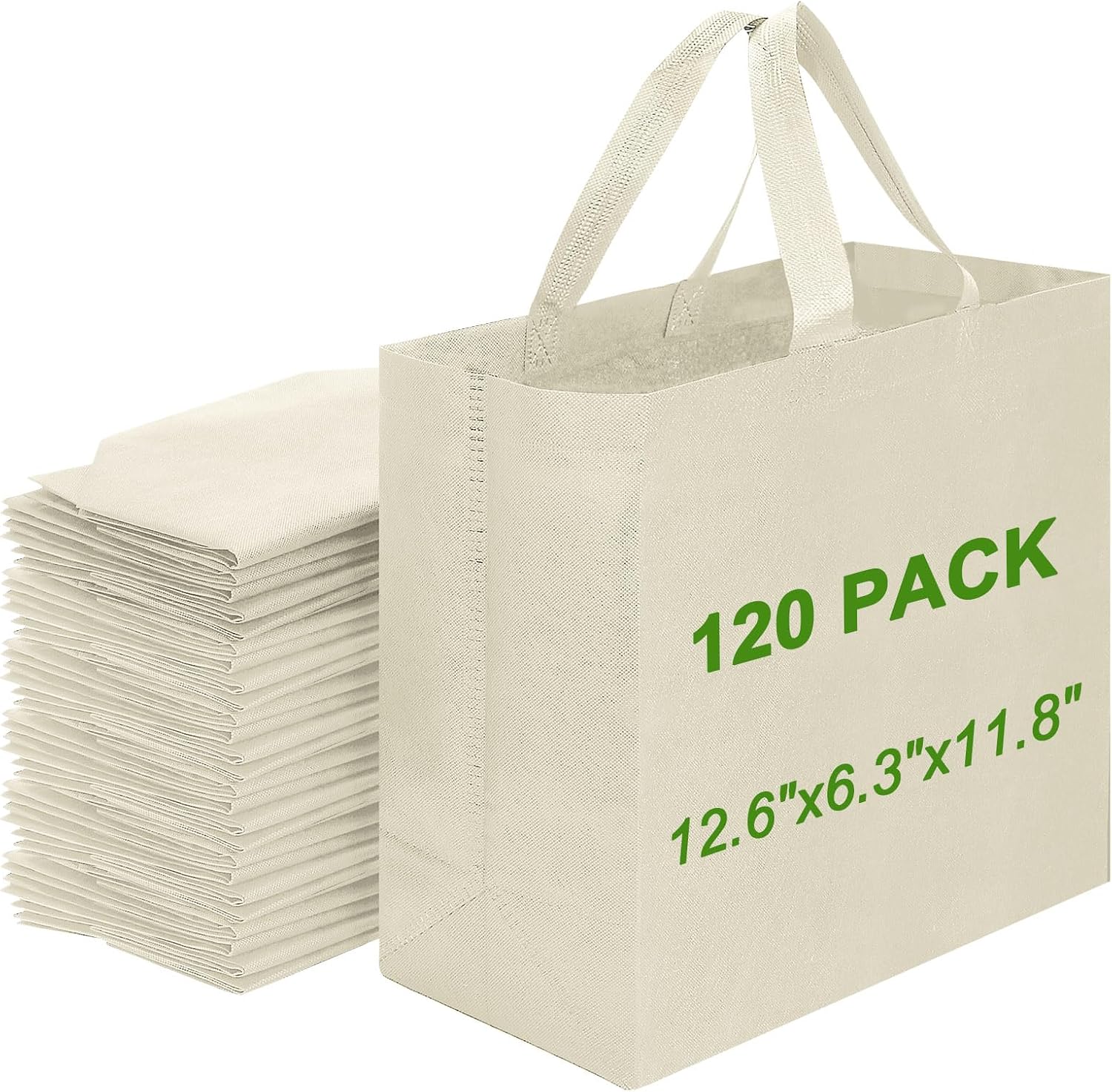 Non-Woven Grocery Totes with Reinforced Handles, 12.6 x 6.3 x 11.8 in