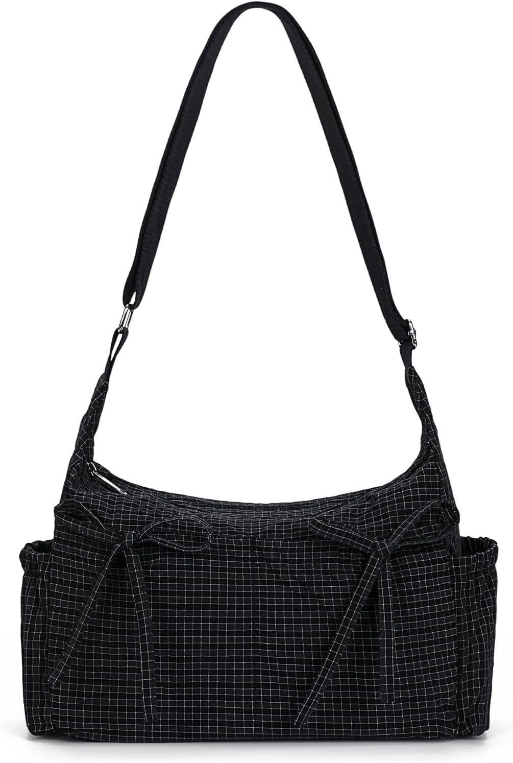 Plaid Crossbody Bag with Bow Accents